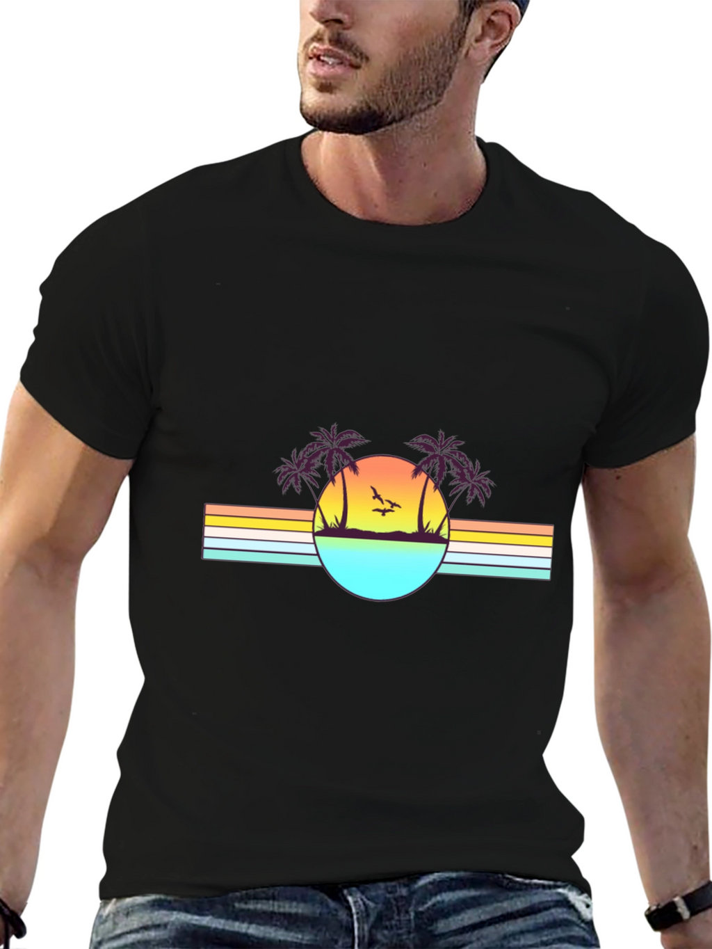 Retro Sunset Palm Tree Graphic Tee