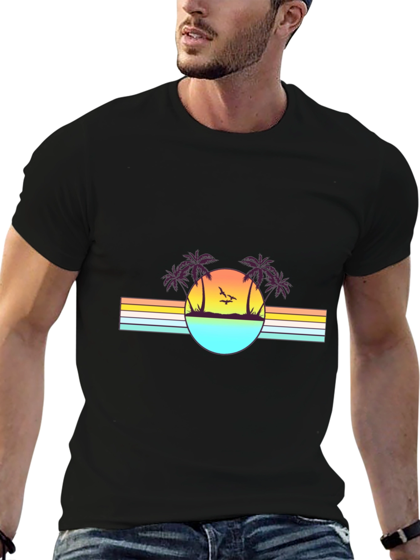 Retro Sunset Palm Tree Graphic Tee