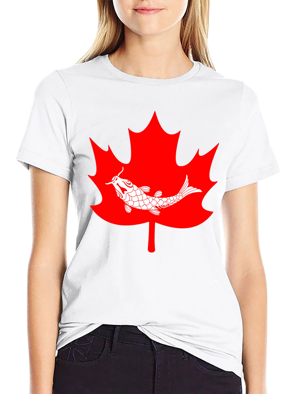 Koi Fish Maple Leaf Graphic Tee - Black