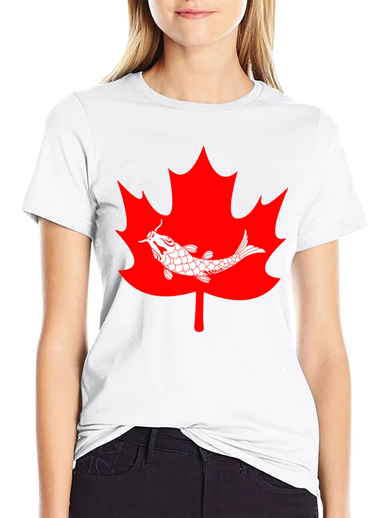 Koi Fish Maple Leaf Graphic Tee - Black