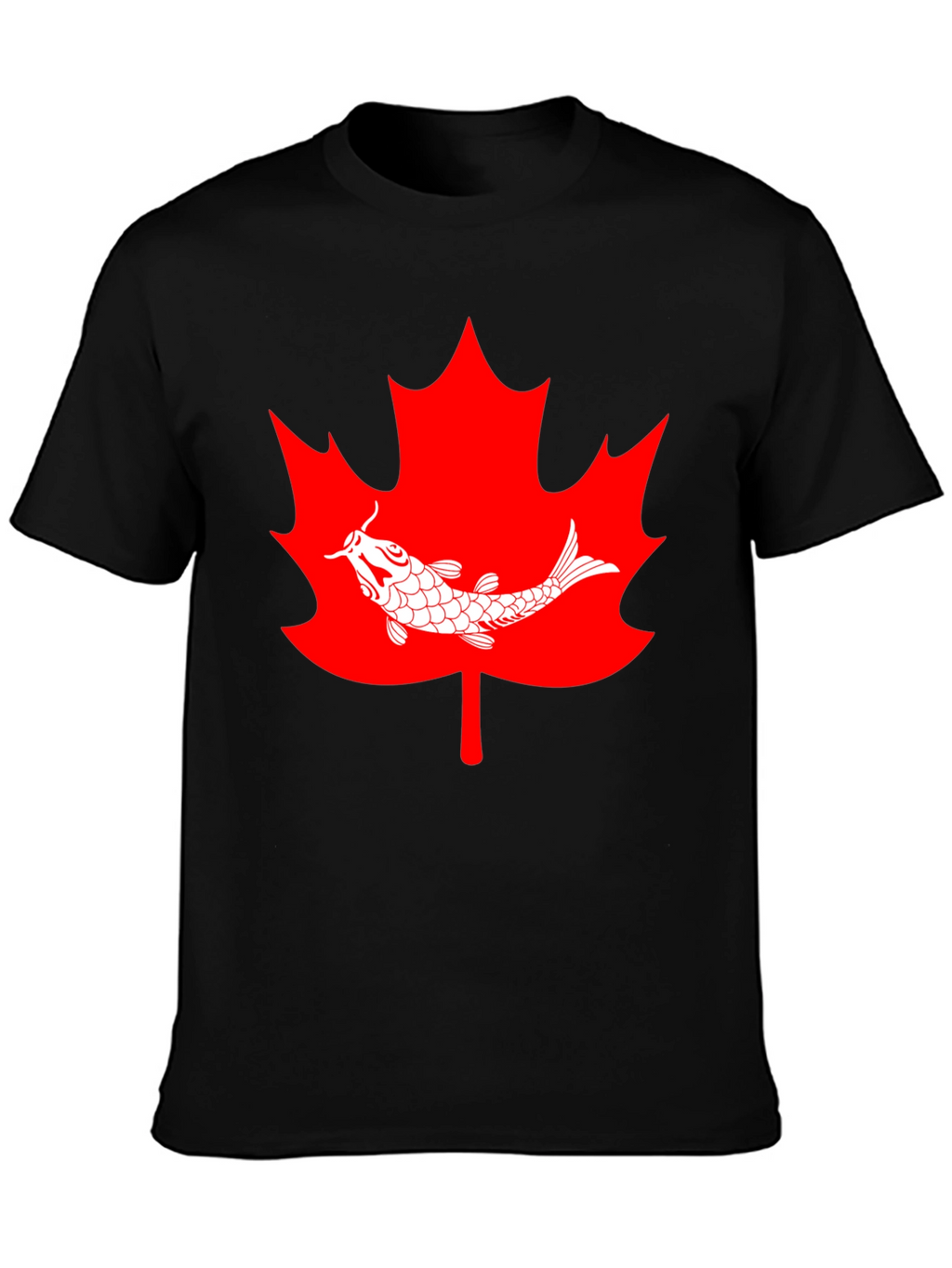 Koi Fish Maple Leaf Graphic Tee - Black