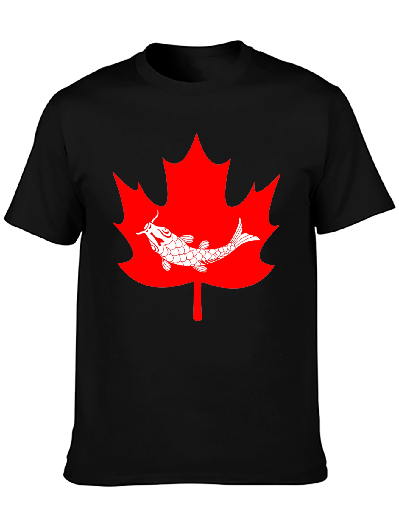Koi Fish Maple Leaf Graphic Tee - Black