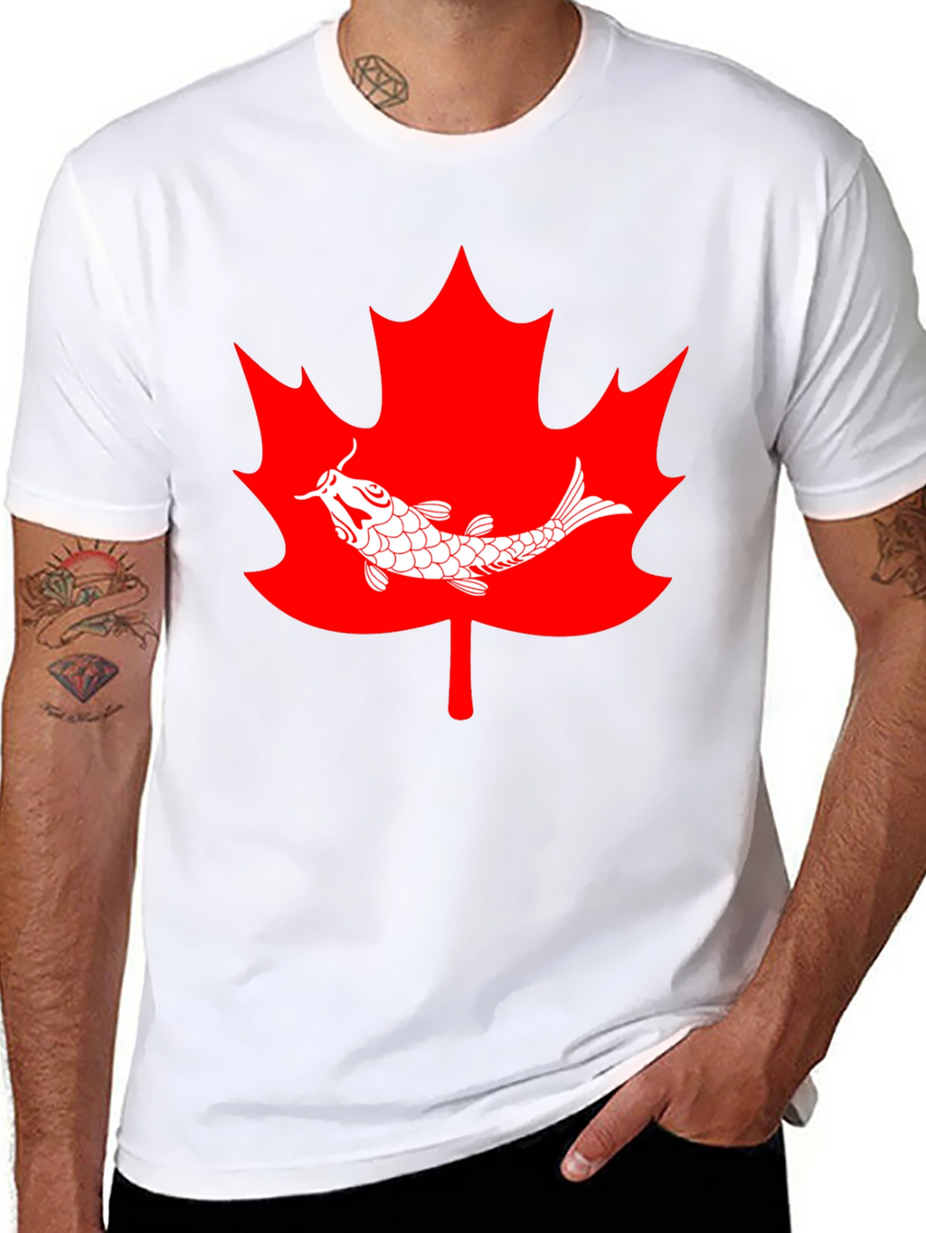Koi Fish Maple Leaf Graphic Tee - Black