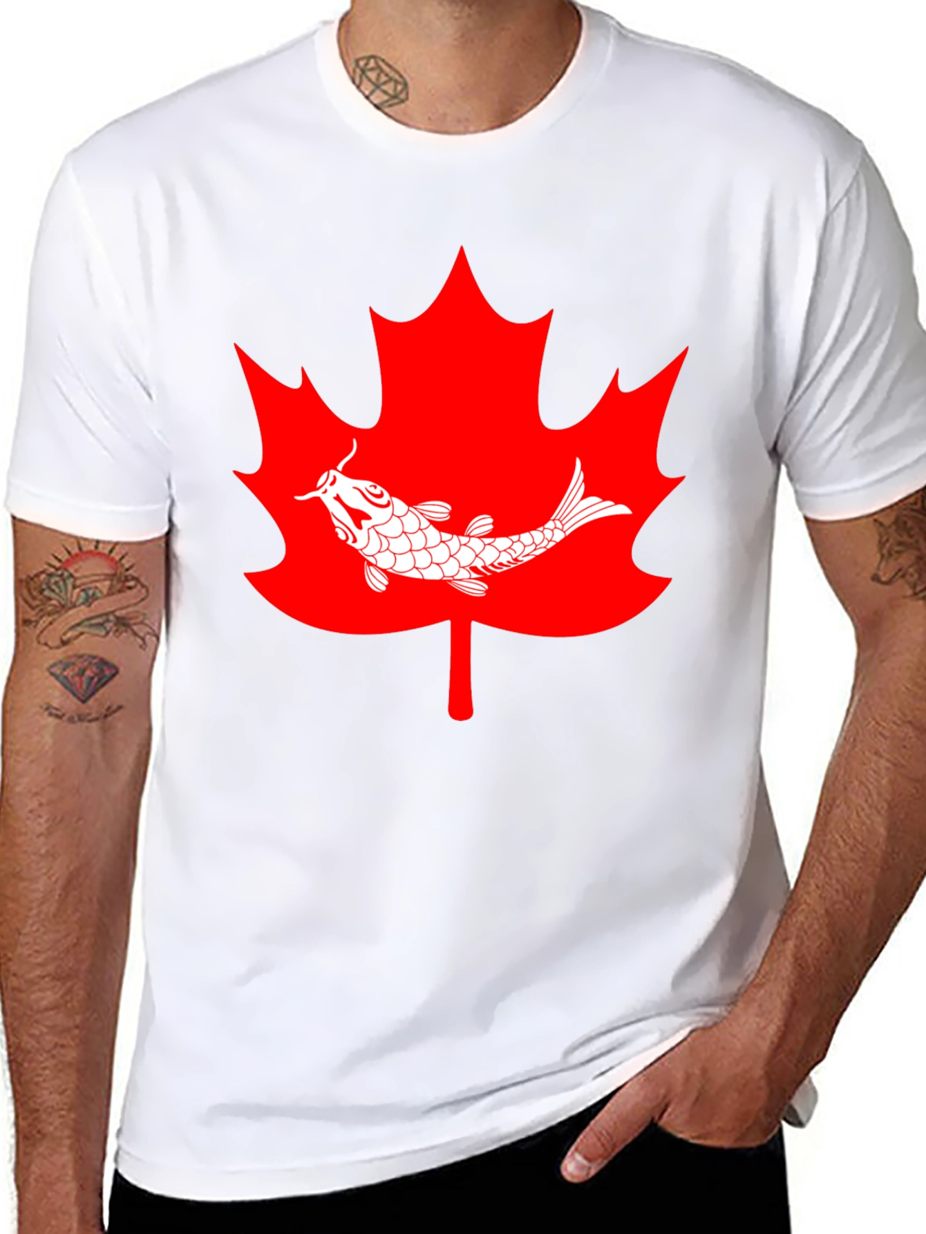 Koi Fish Maple Leaf Graphic Tee - Black