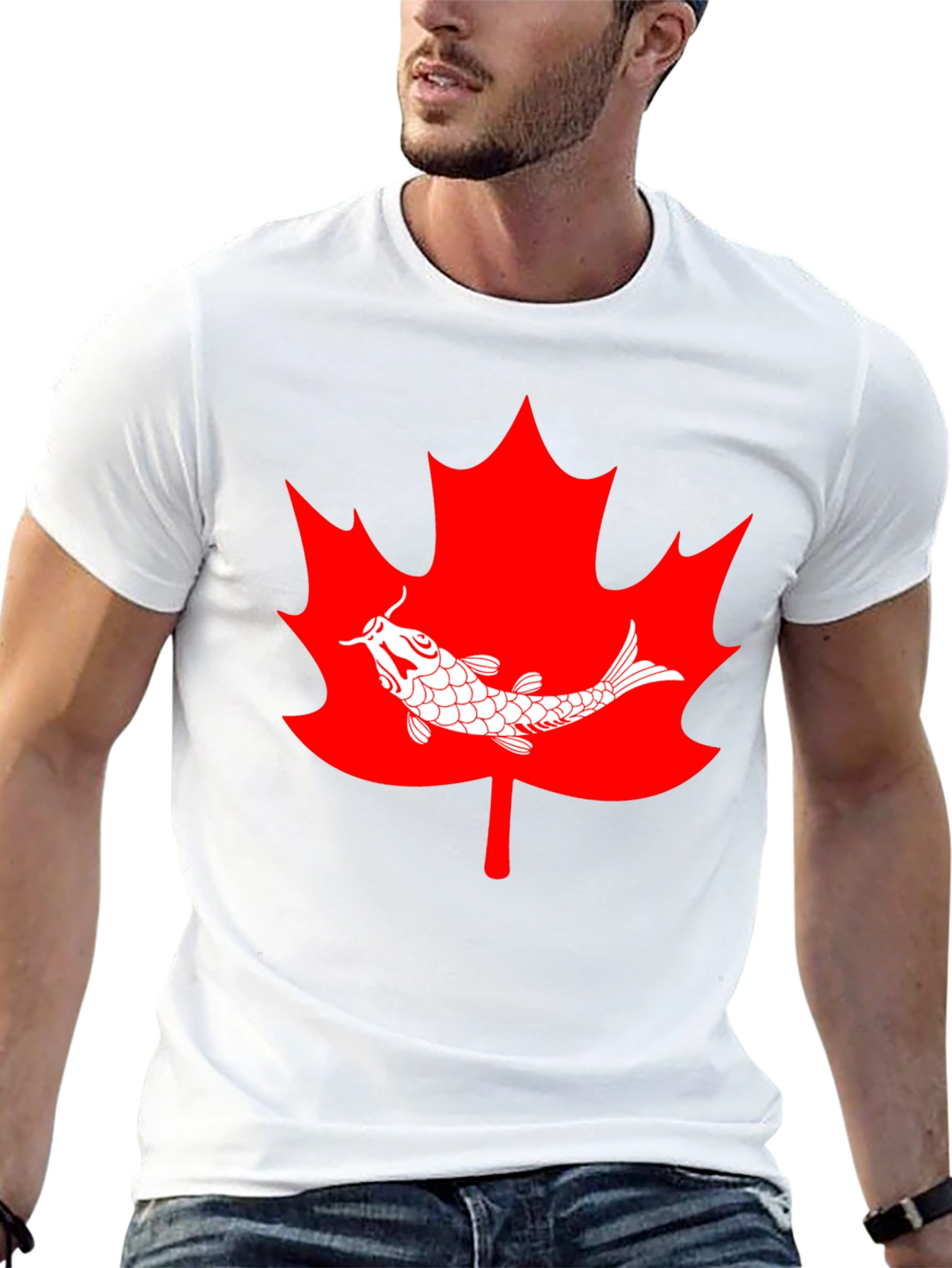 Koi Fish Maple Leaf Graphic Tee - Black