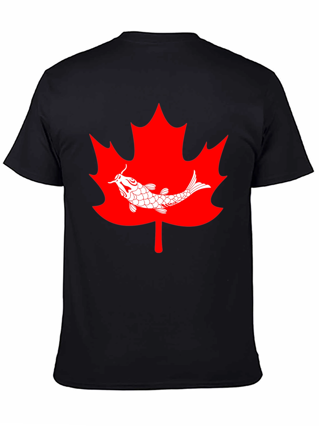 Koi Fish Maple Leaf Graphic Tee - Black