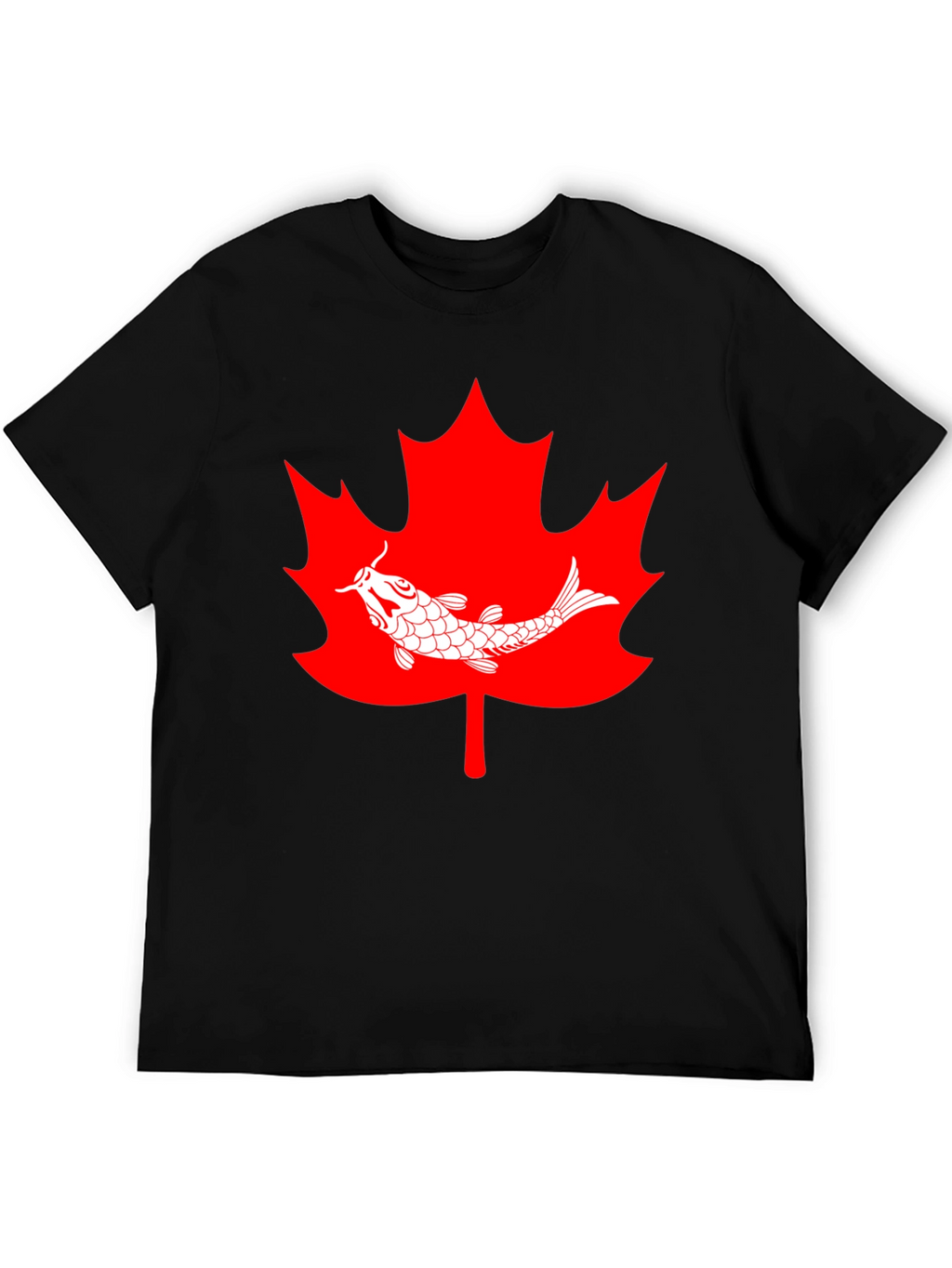 Koi Fish Maple Leaf Graphic Tee - Black