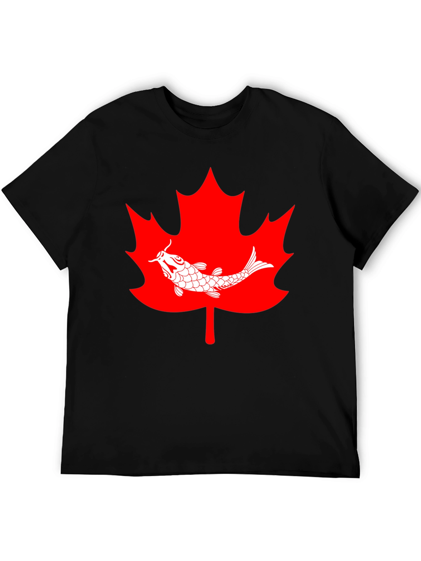 Koi Fish Maple Leaf Graphic Tee - Black
