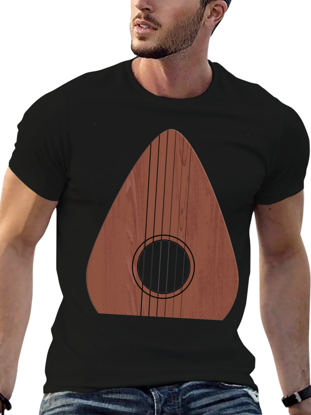 Guitar Wood Graphic Tee - Music Lovers Black T-Shirt