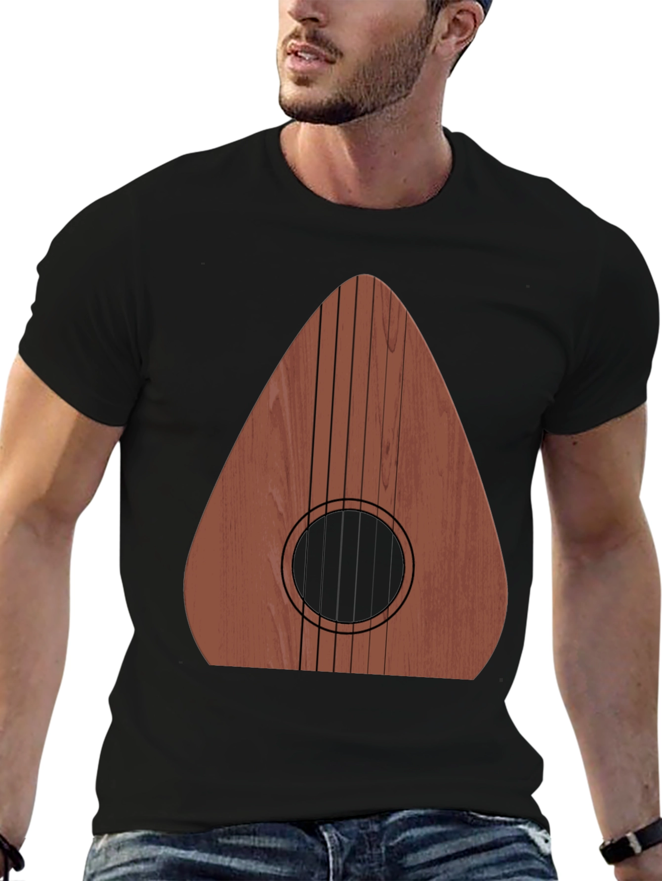 Guitar Wood Graphic Tee - Music Lovers Black T-Shirt