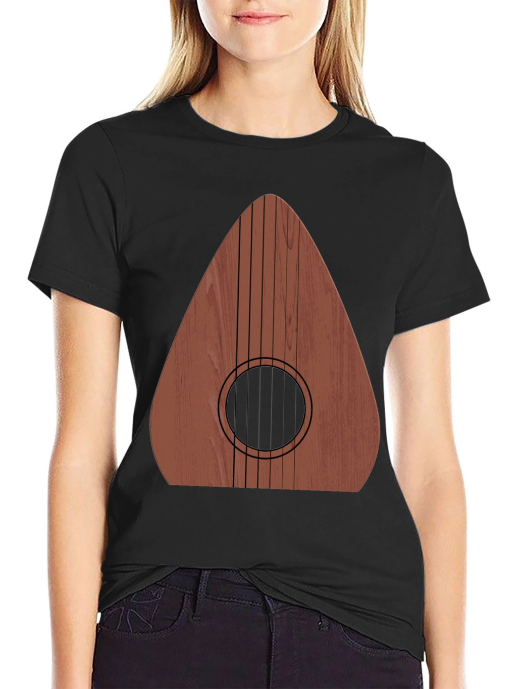 Guitar Wood Graphic Tee - Music Lovers Black T-Shirt