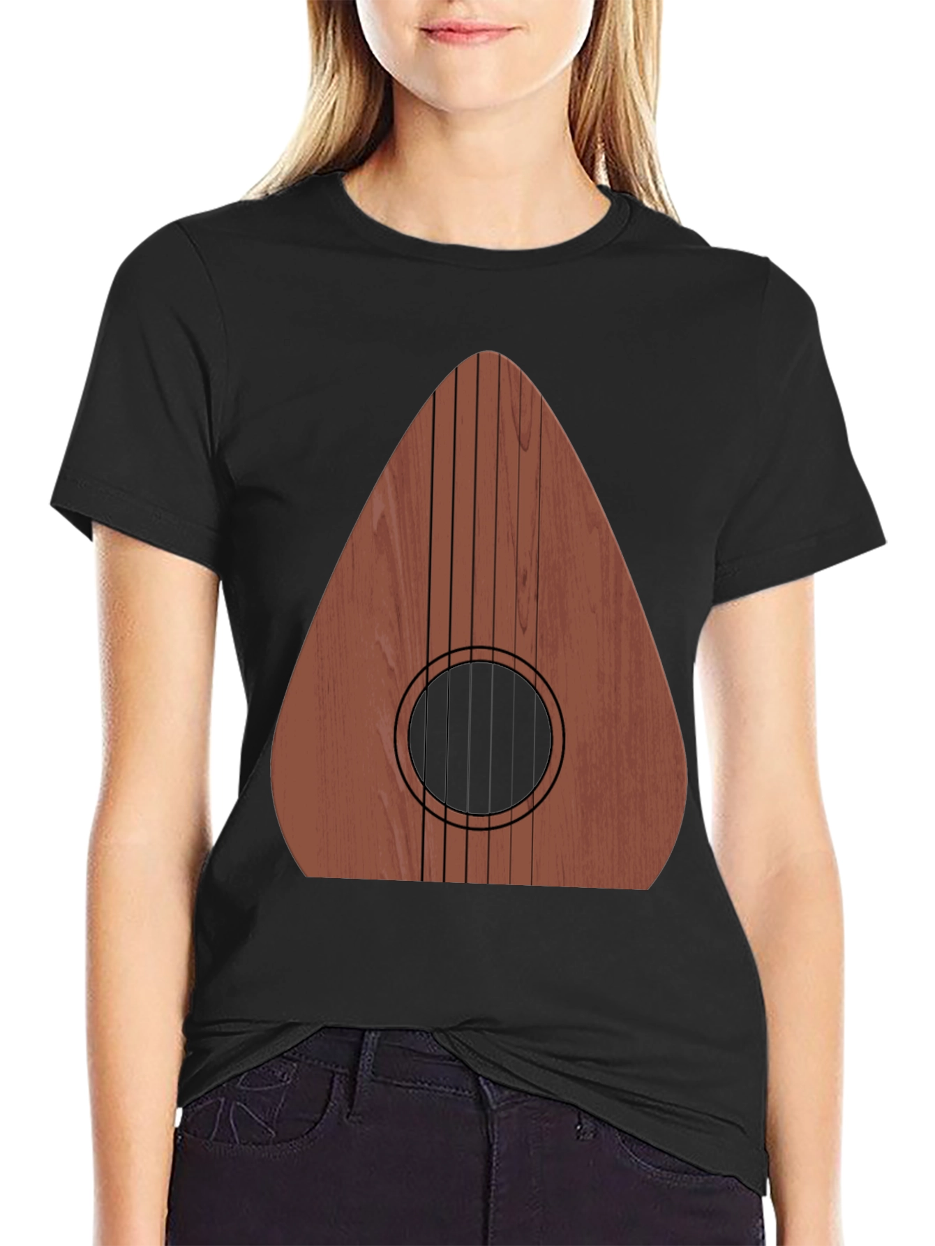 Guitar Wood Graphic Tee - Music Lovers Black T-Shirt