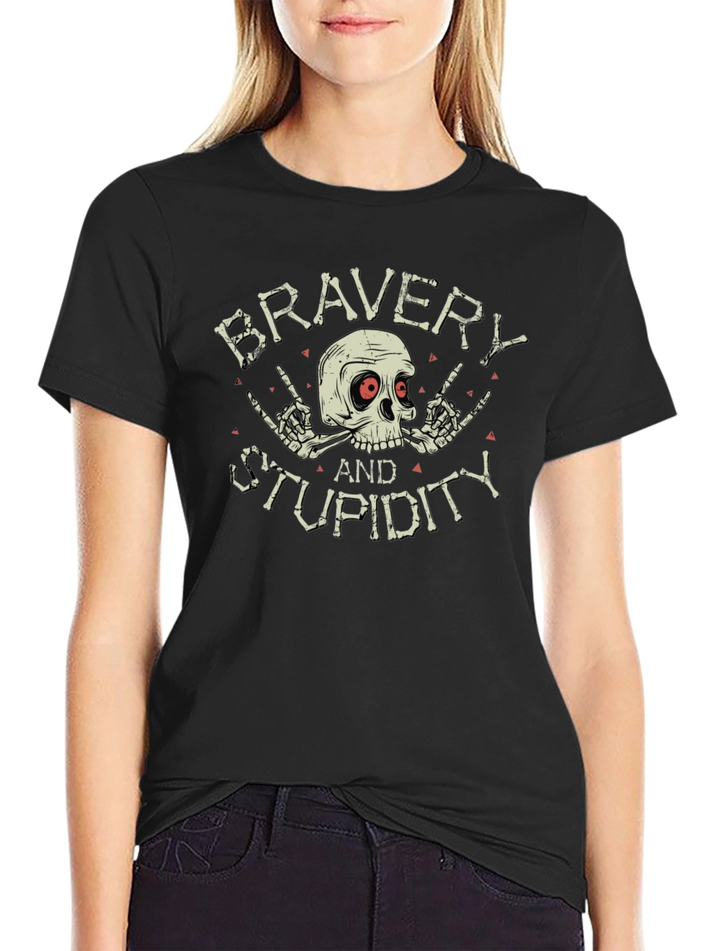 Bravery and Stupidity Graphic Tee - Skull Design