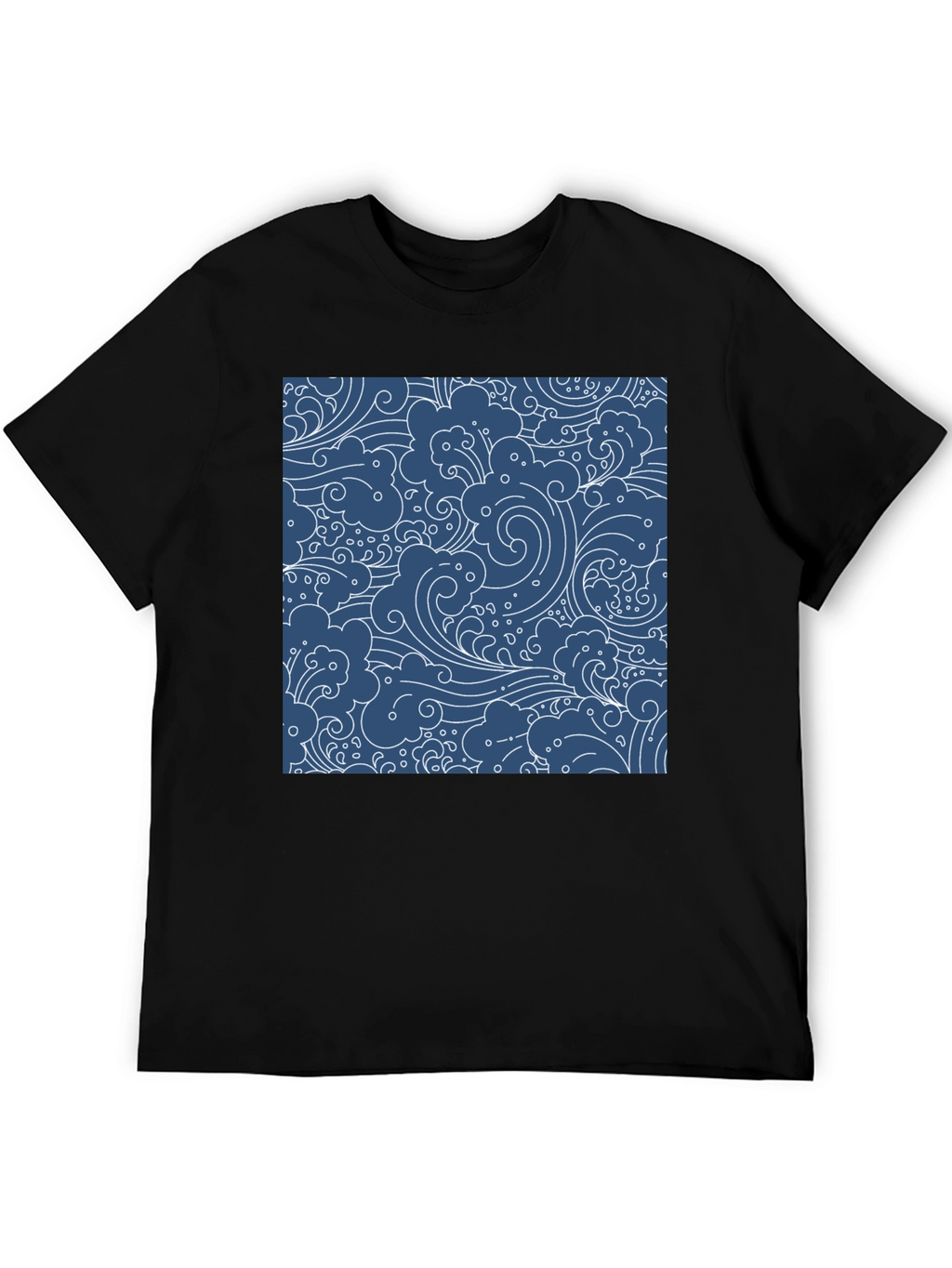 Stylish Black T-Shirt with Blue Wave Pattern