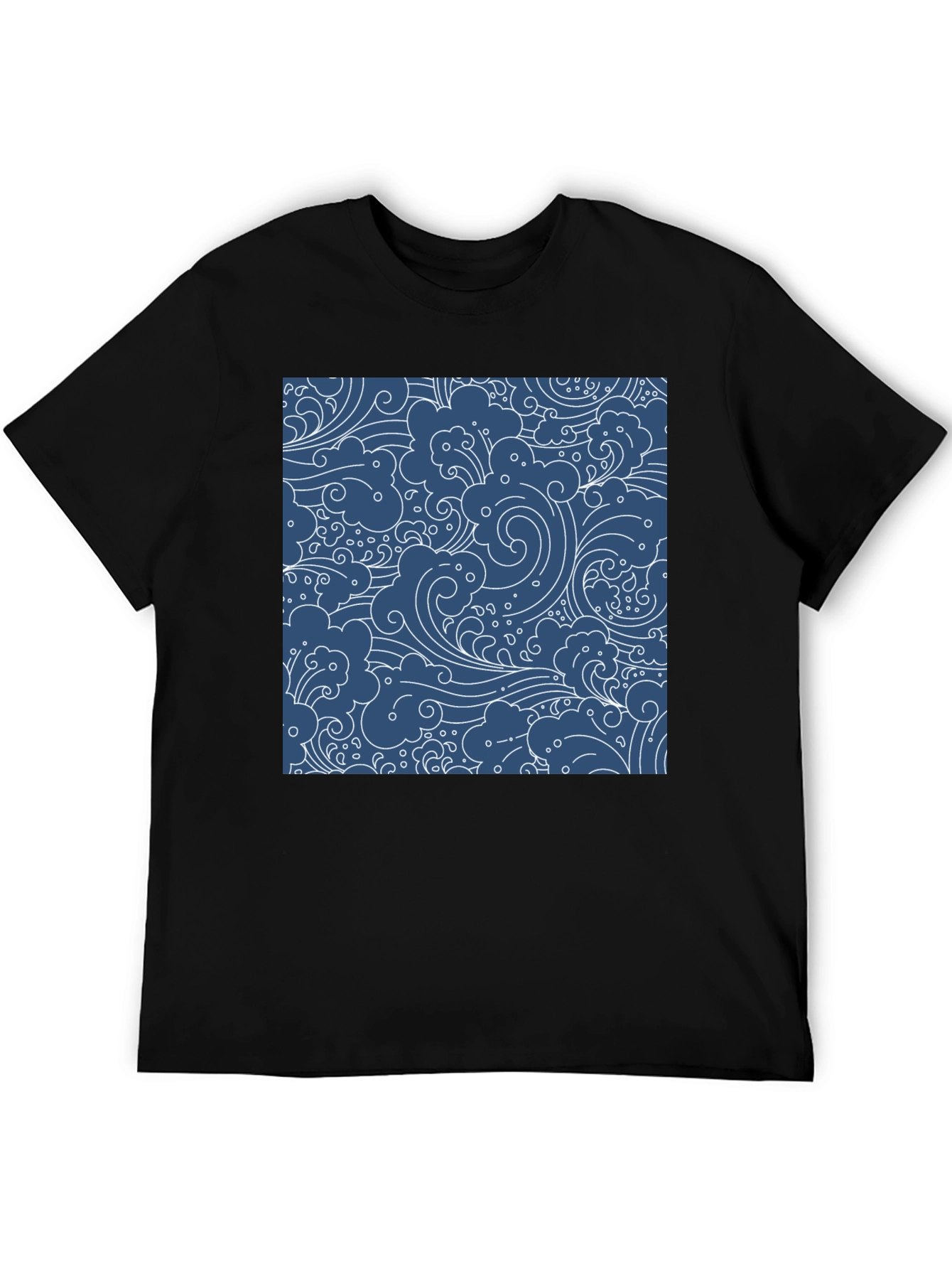 Stylish Black T-Shirt with Blue Wave Pattern