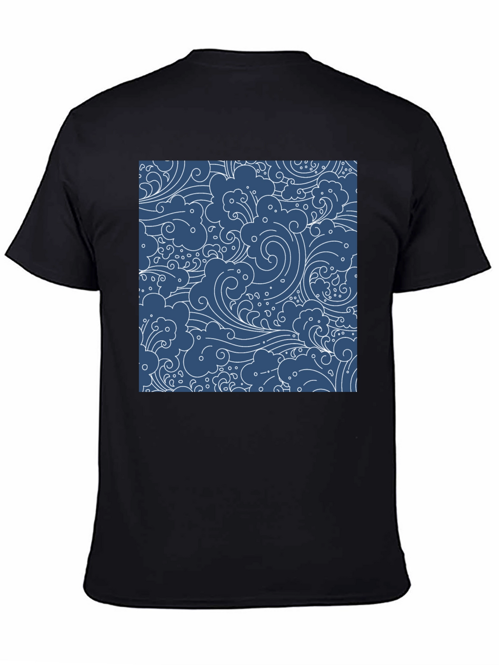 Stylish Black T-Shirt with Blue Wave Pattern