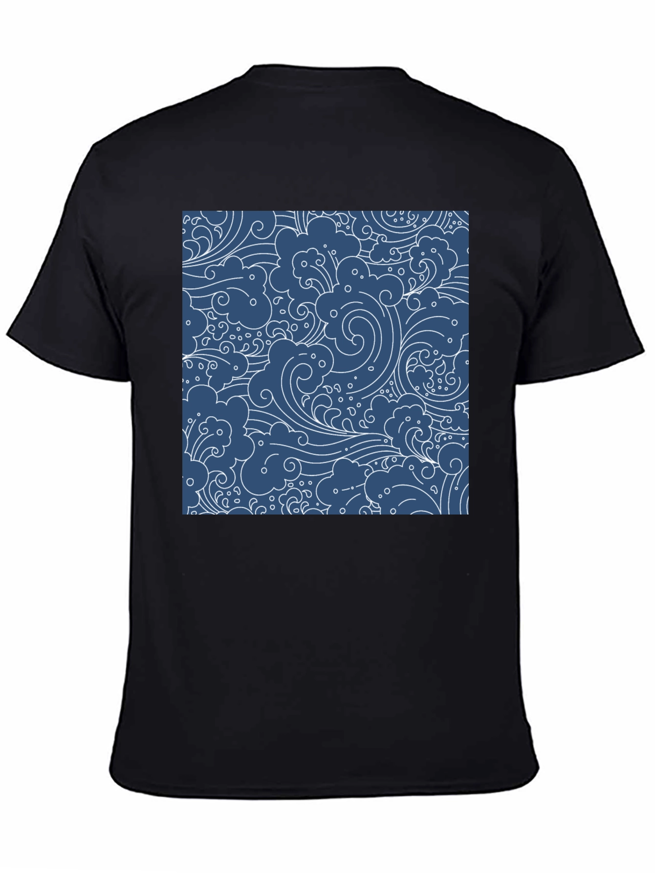 Stylish Black T-Shirt with Blue Wave Pattern