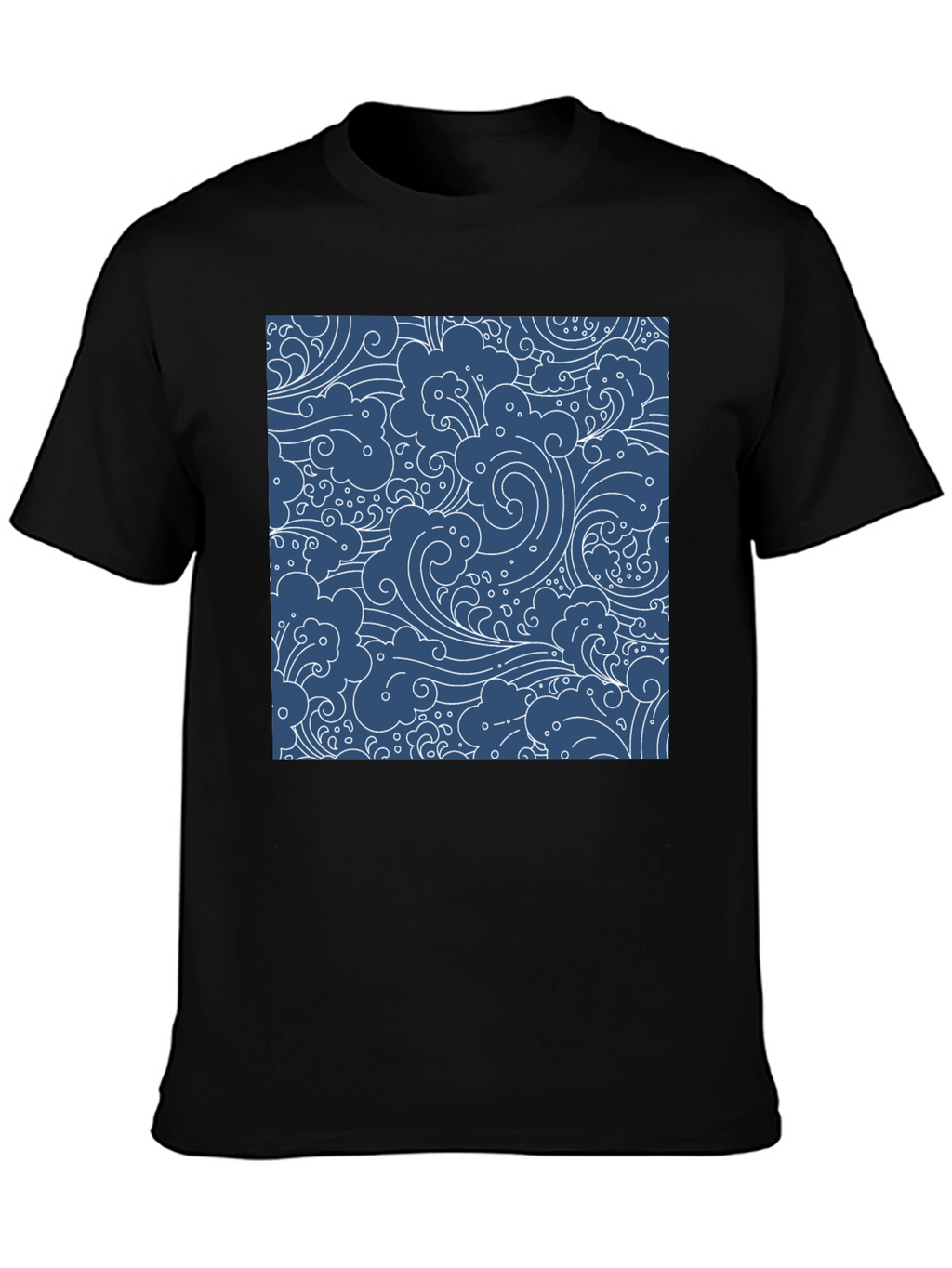 Stylish Black T-Shirt with Blue Wave Pattern