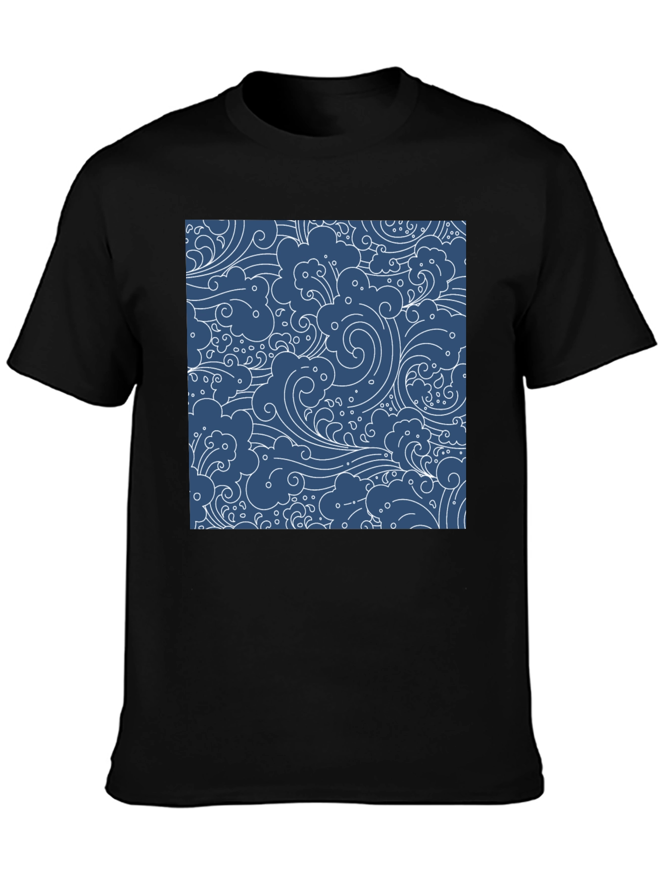 Stylish Black T-Shirt with Blue Wave Pattern
