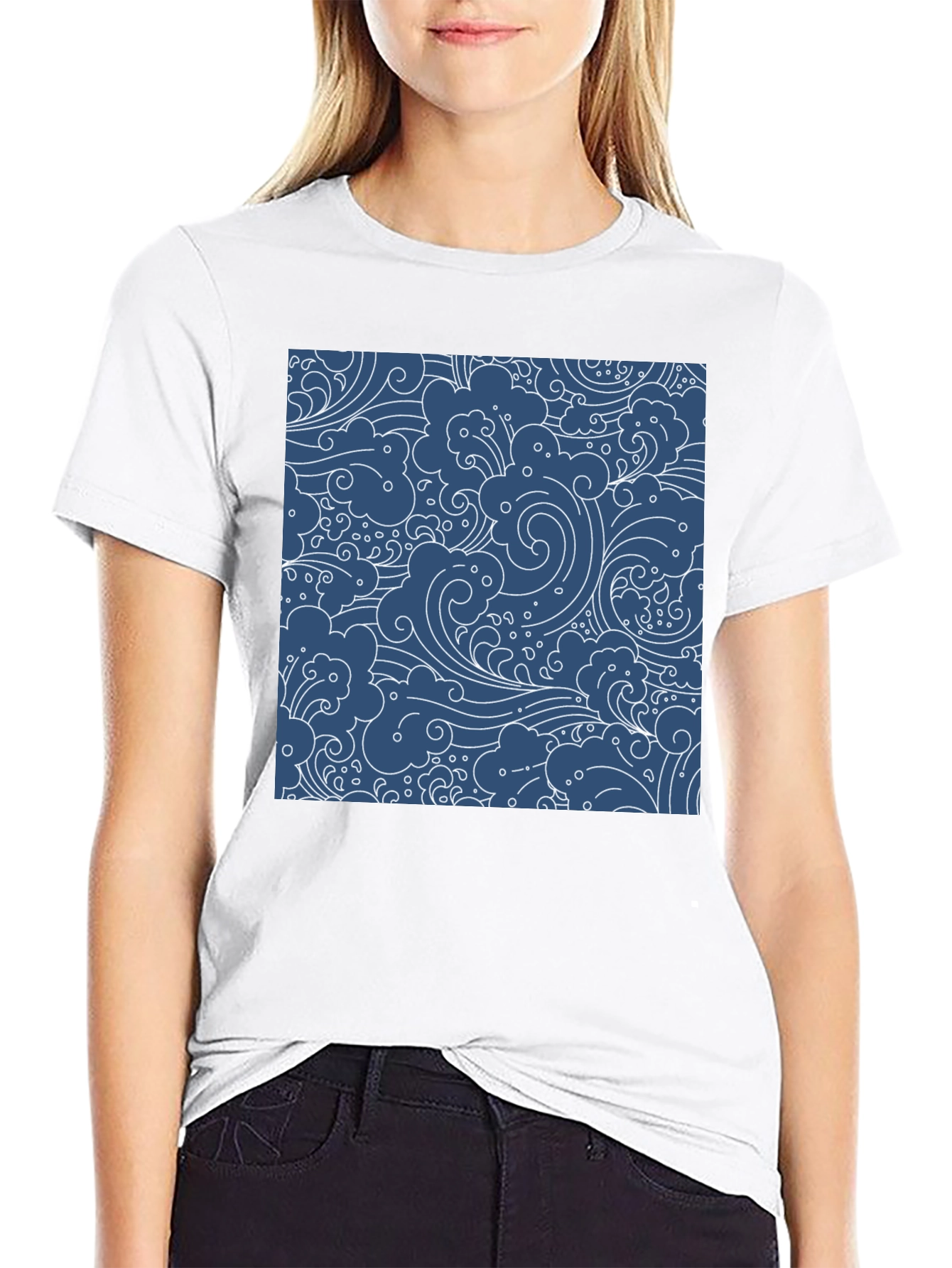 Stylish Black T-Shirt with Blue Wave Pattern