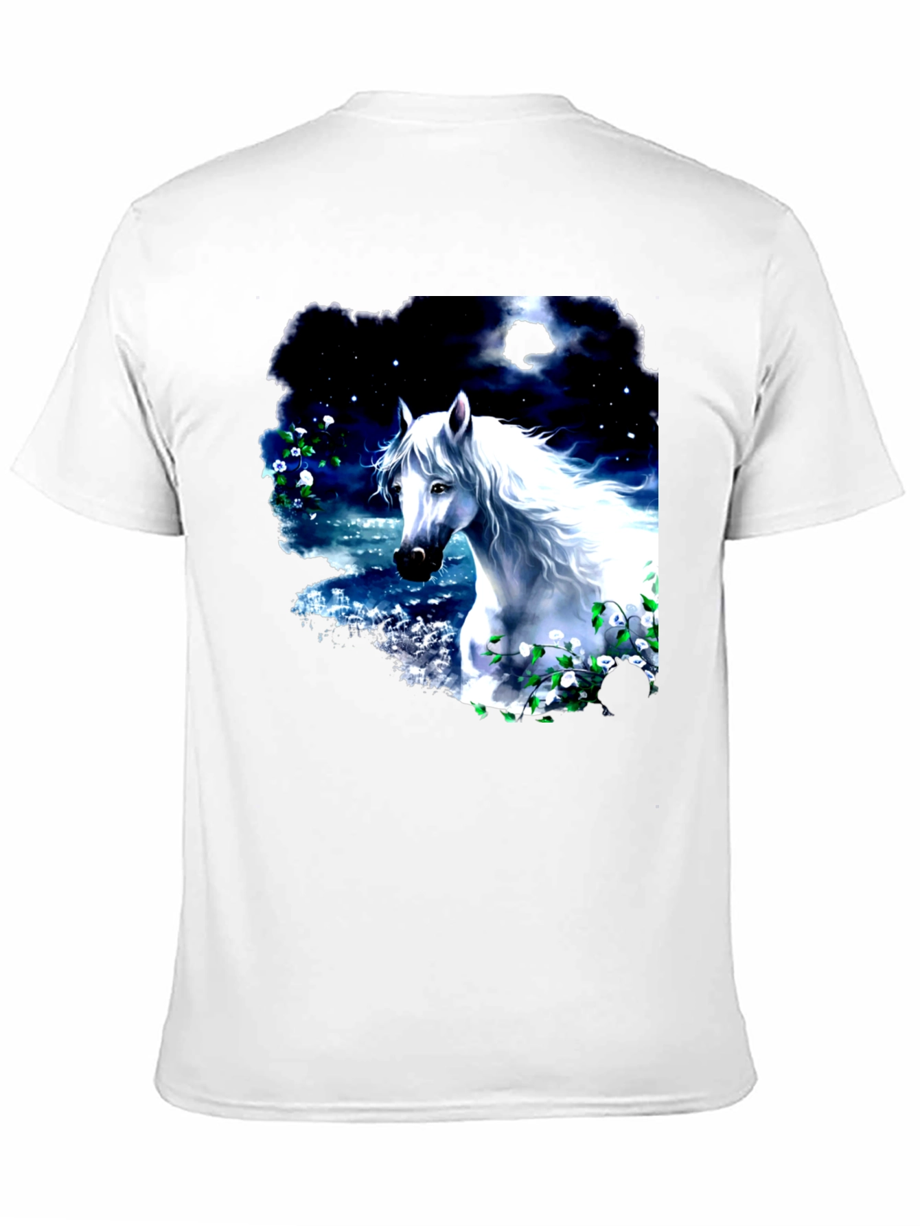 Majestic White Horse Graphic Tee - Black Cotton