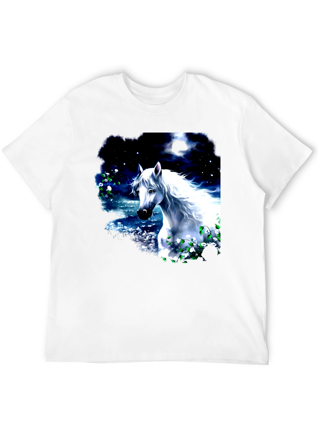 Majestic White Horse Graphic Tee - Black Cotton