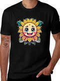 Happy Sunflower Graphic T-Shirt - Cheerful Black Tee