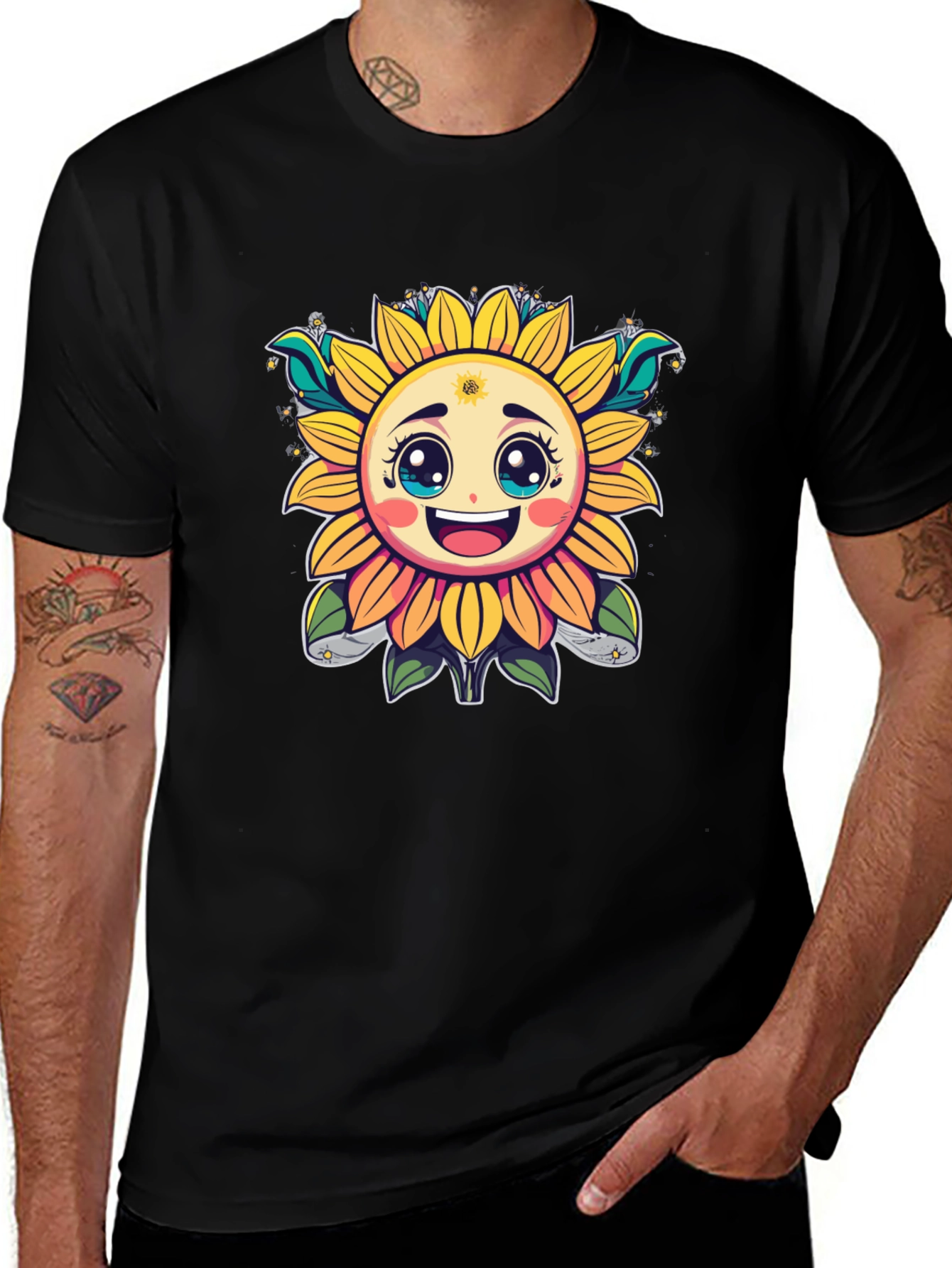 Happy Sunflower Graphic T-Shirt - Cheerful Black Tee