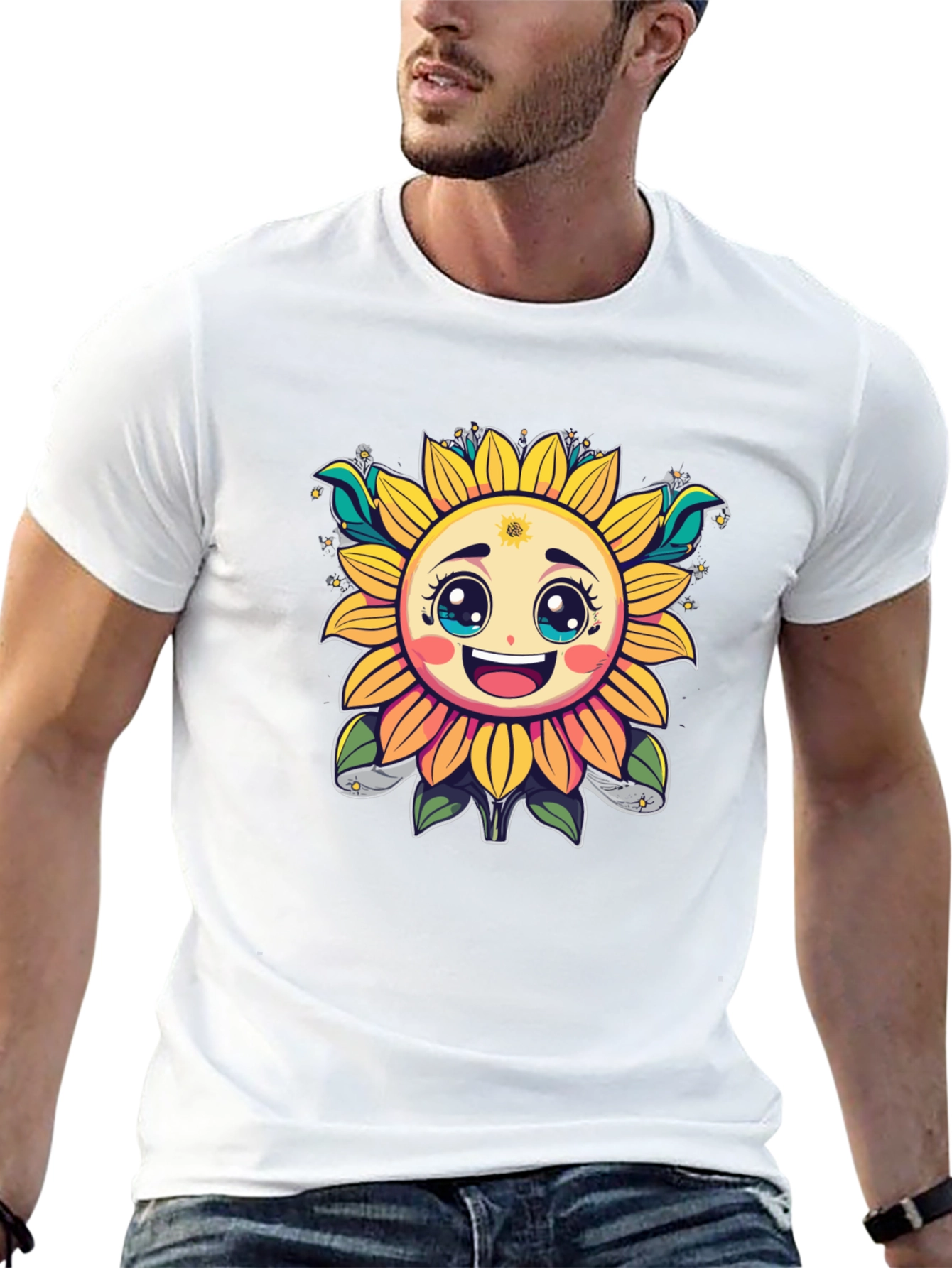 Happy Sunflower Graphic T-Shirt - Cheerful Black Tee