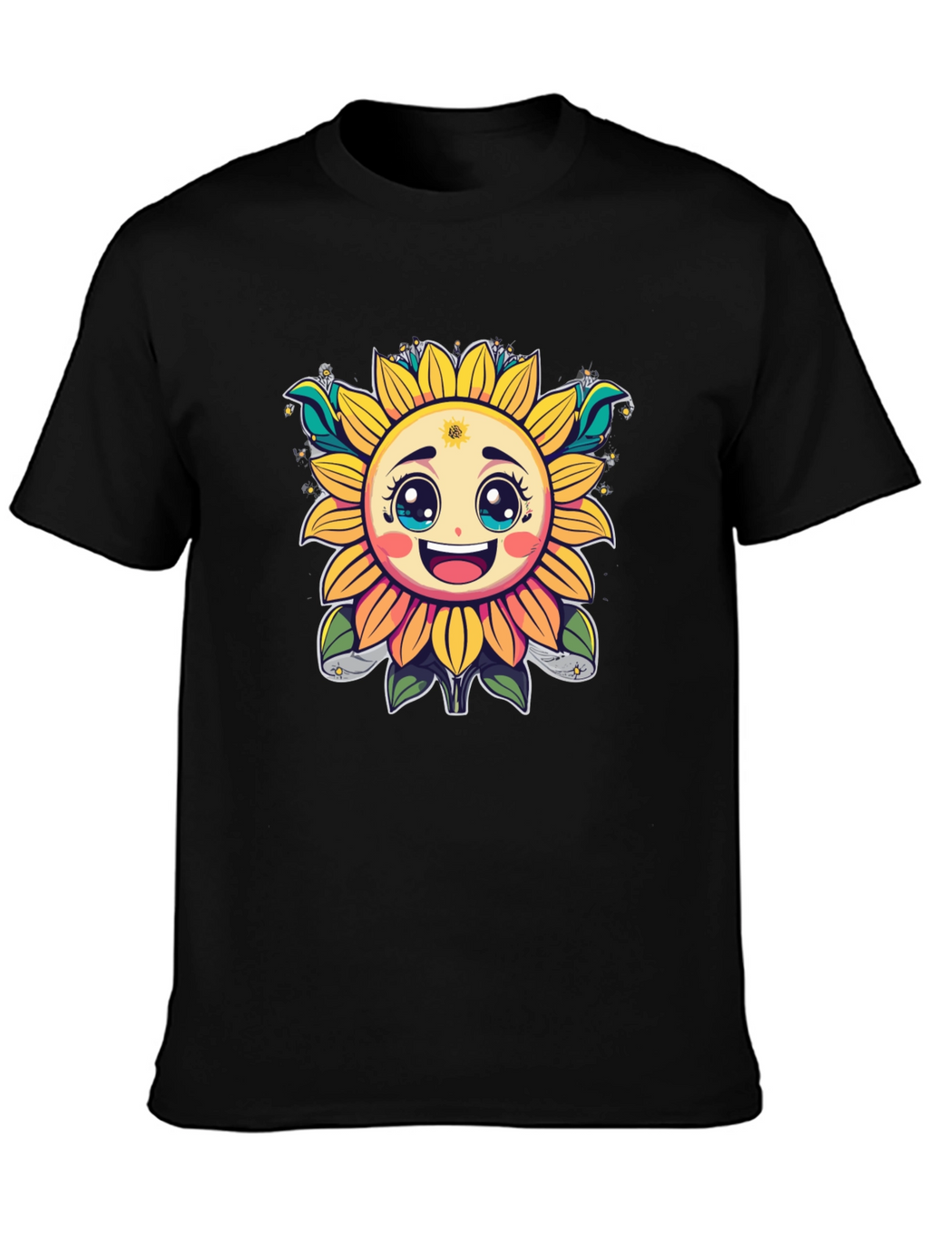 Happy Sunflower Graphic T-Shirt - Cheerful Black Tee