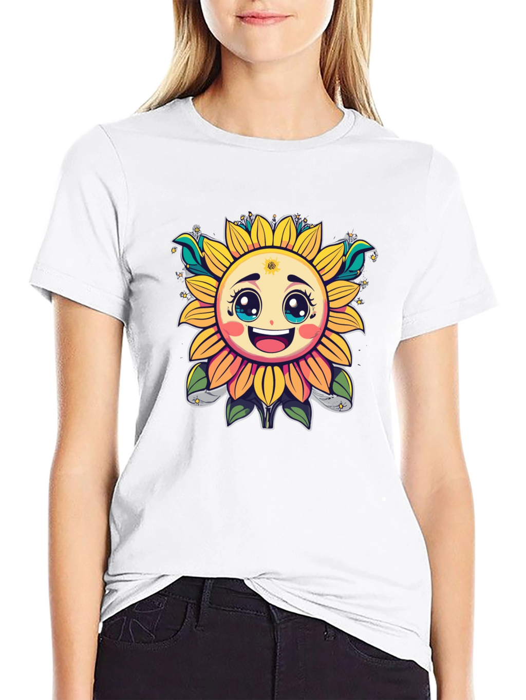 Happy Sunflower Graphic T-Shirt - Cheerful Black Tee