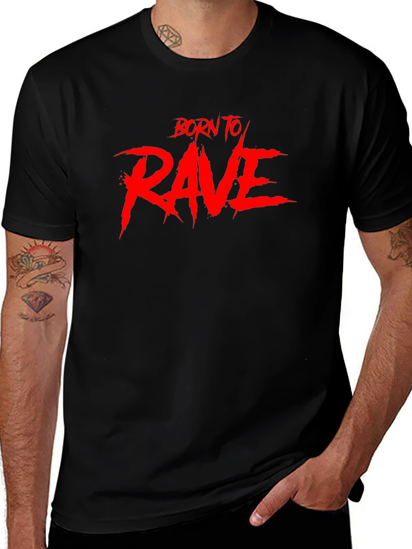 Born to Rave Graphic Tee - Black Crew Neck