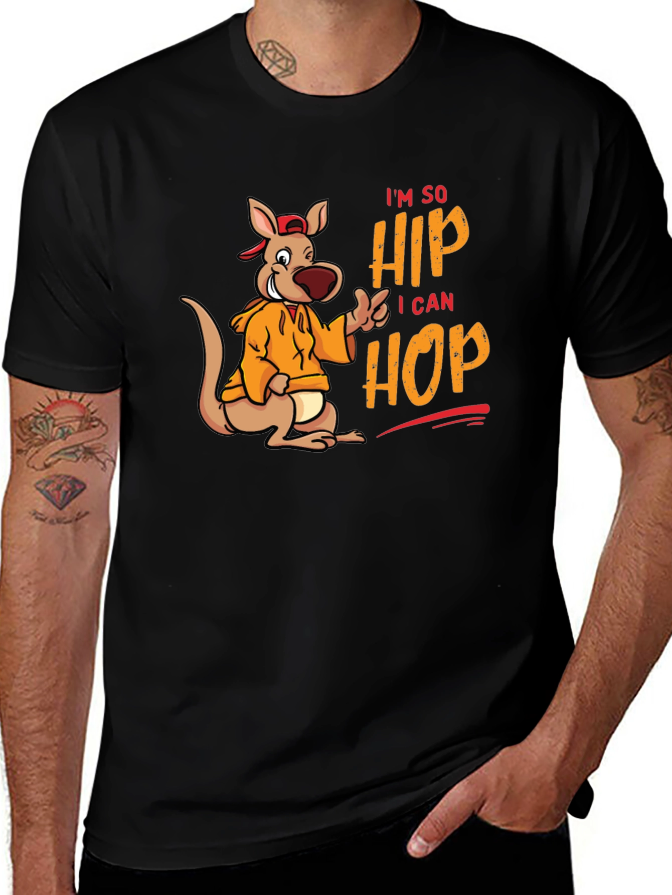 Hip Hop Kangaroo Graphic T-Shirt - Black