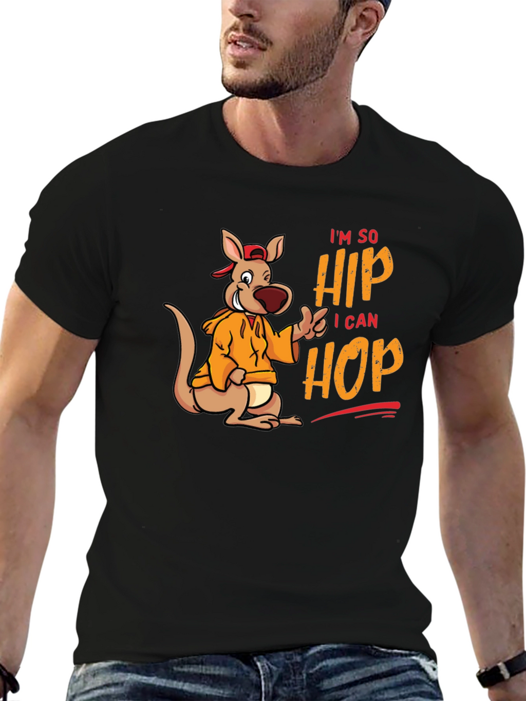 Hip Hop Kangaroo Graphic T-Shirt - Black