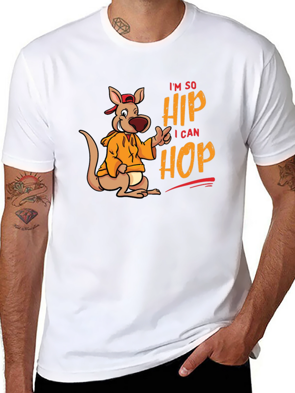 Hip Hop Kangaroo Graphic T-Shirt - Black