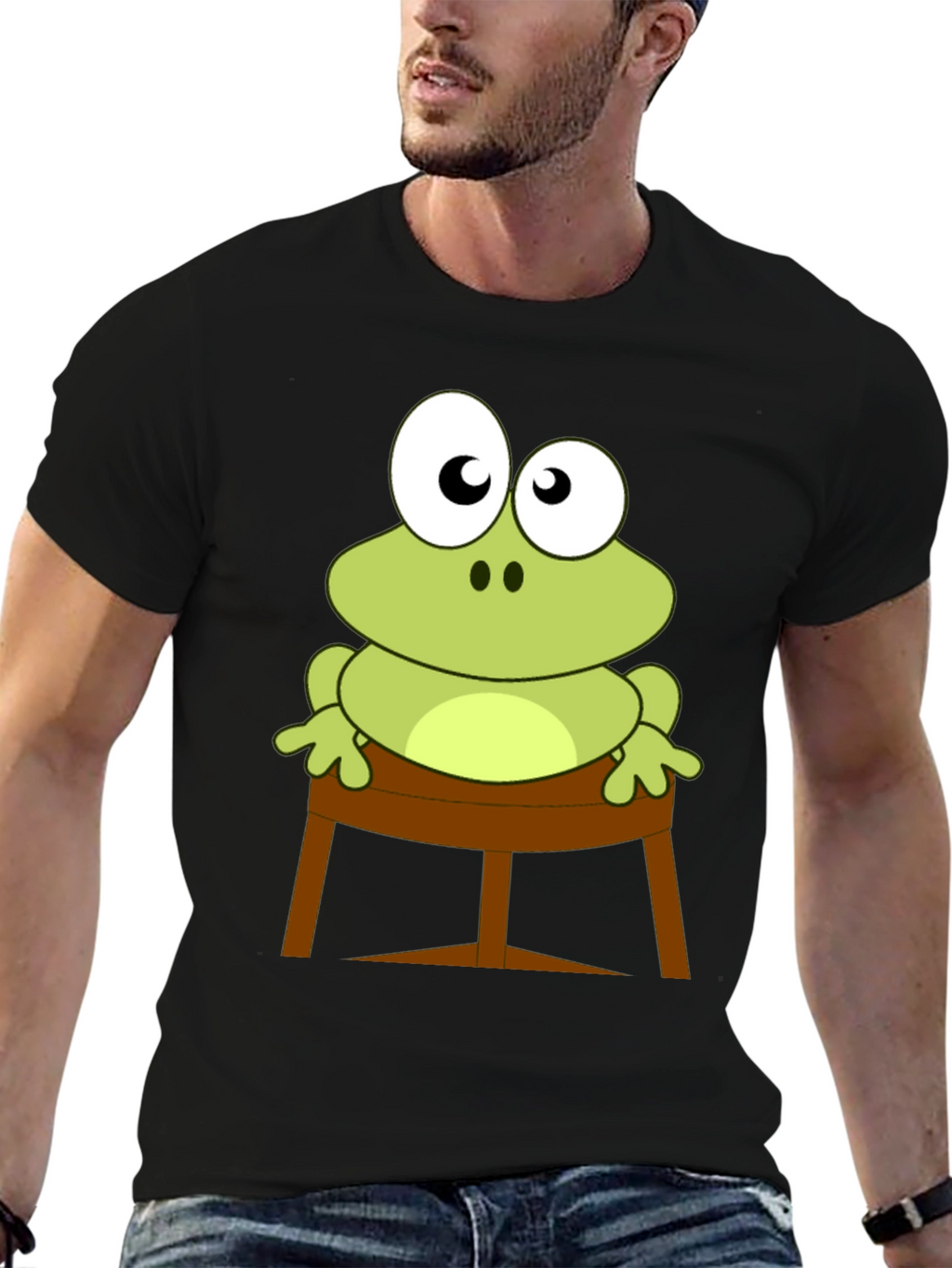 Frog on Stool Graphic Tee - Mens Black T-Shirt
