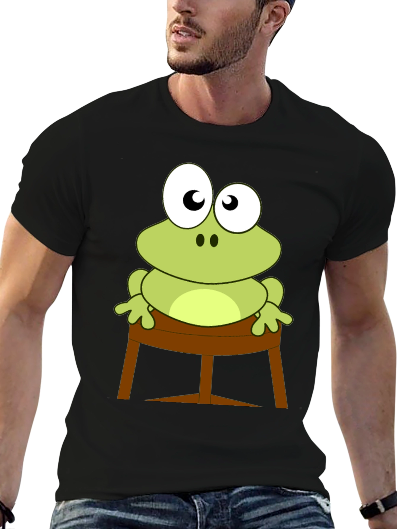 Frog on Stool Graphic Tee - Mens Black T-Shirt