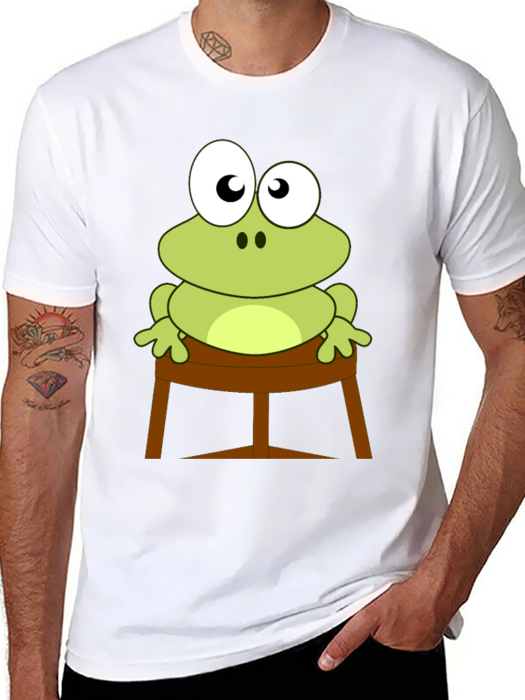 Frog on Stool Graphic Tee - Mens Black T-Shirt