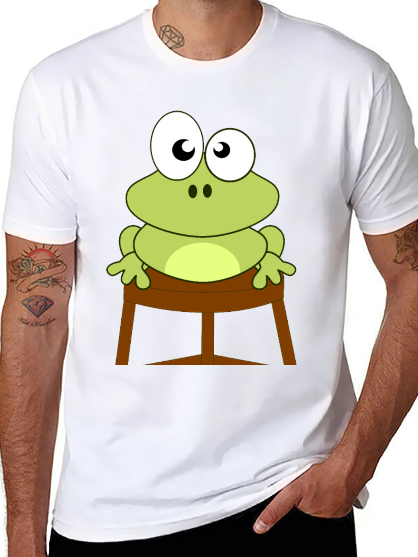 Frog on Stool Graphic Tee - Mens Black T-Shirt