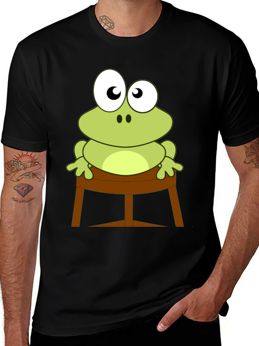 Frog on Stool Graphic Tee - Mens Black T-Shirt