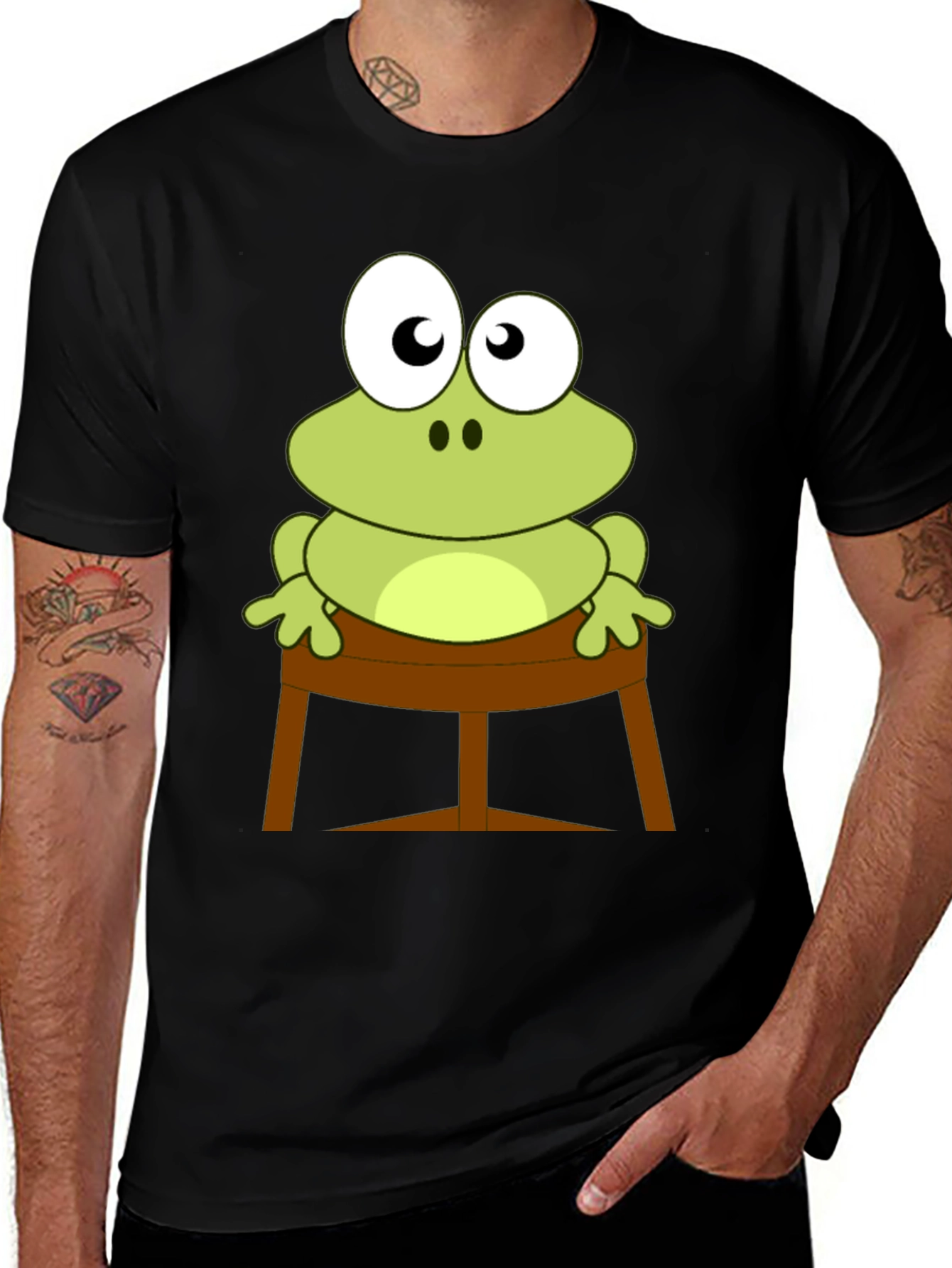 Frog on Stool Graphic Tee - Mens Black T-Shirt