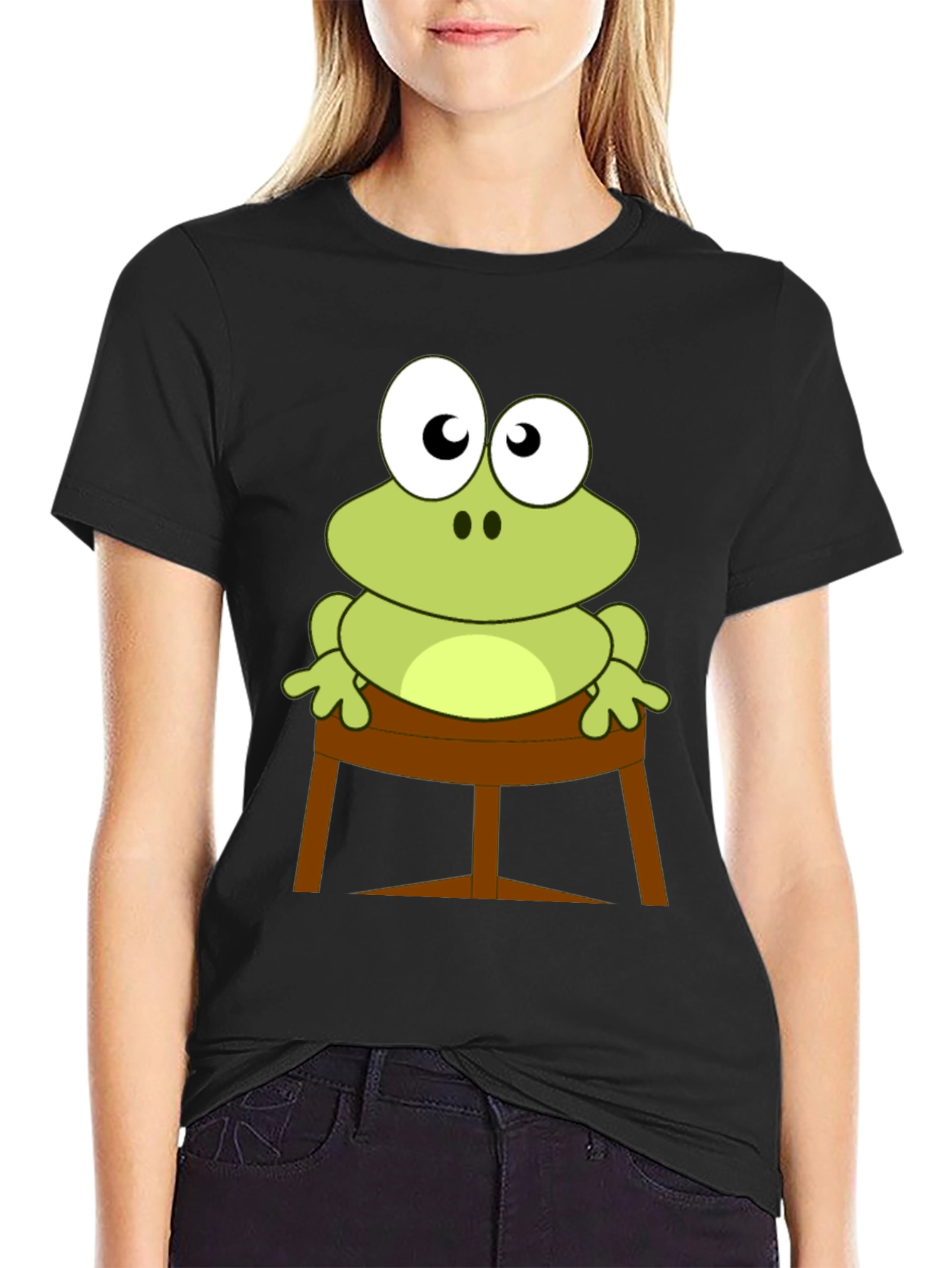 Frog on Stool Graphic Tee - Mens Black T-Shirt