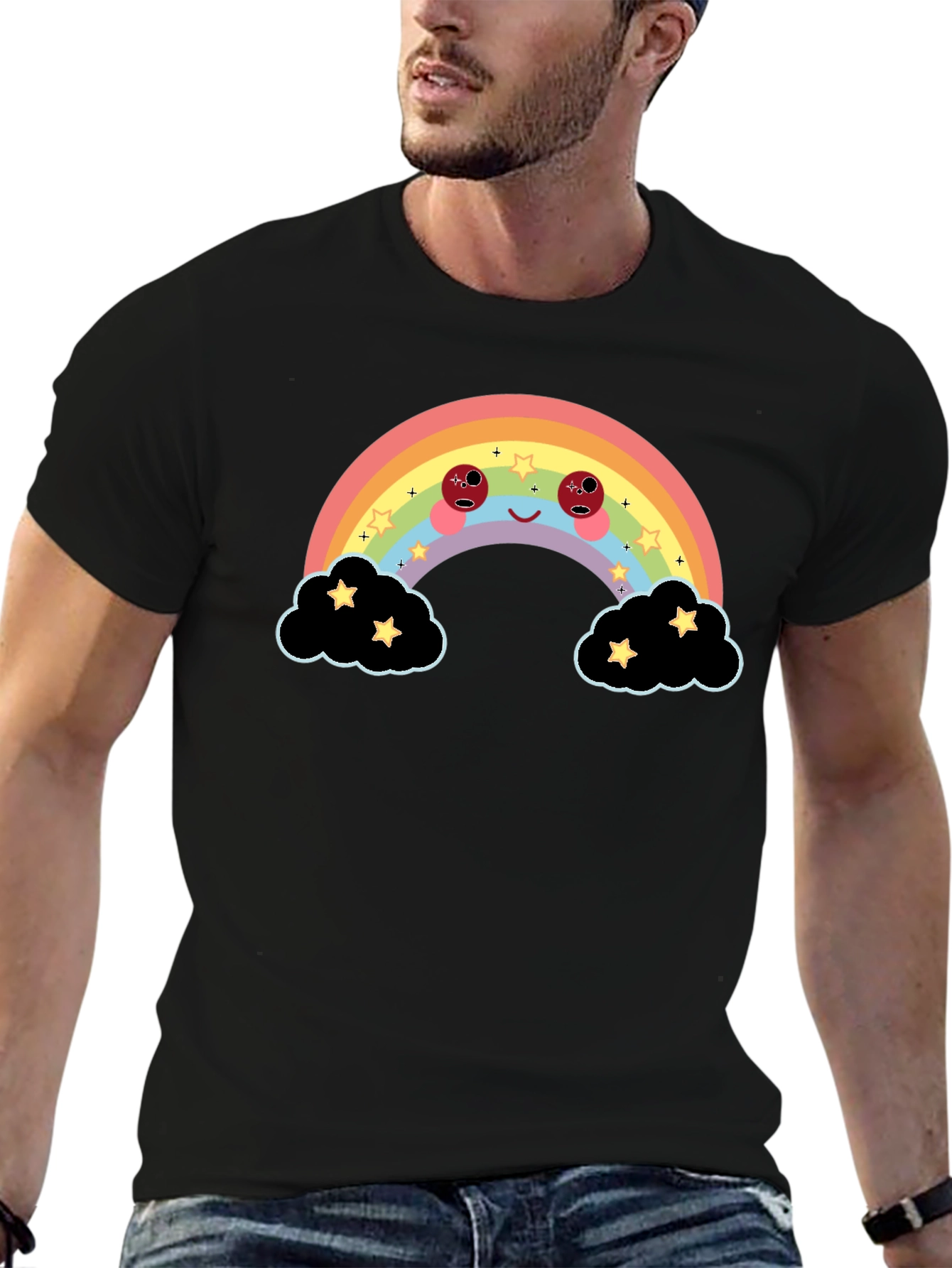 Rainbow Cloud Graphic Tee - Black Unisex T-Shirt