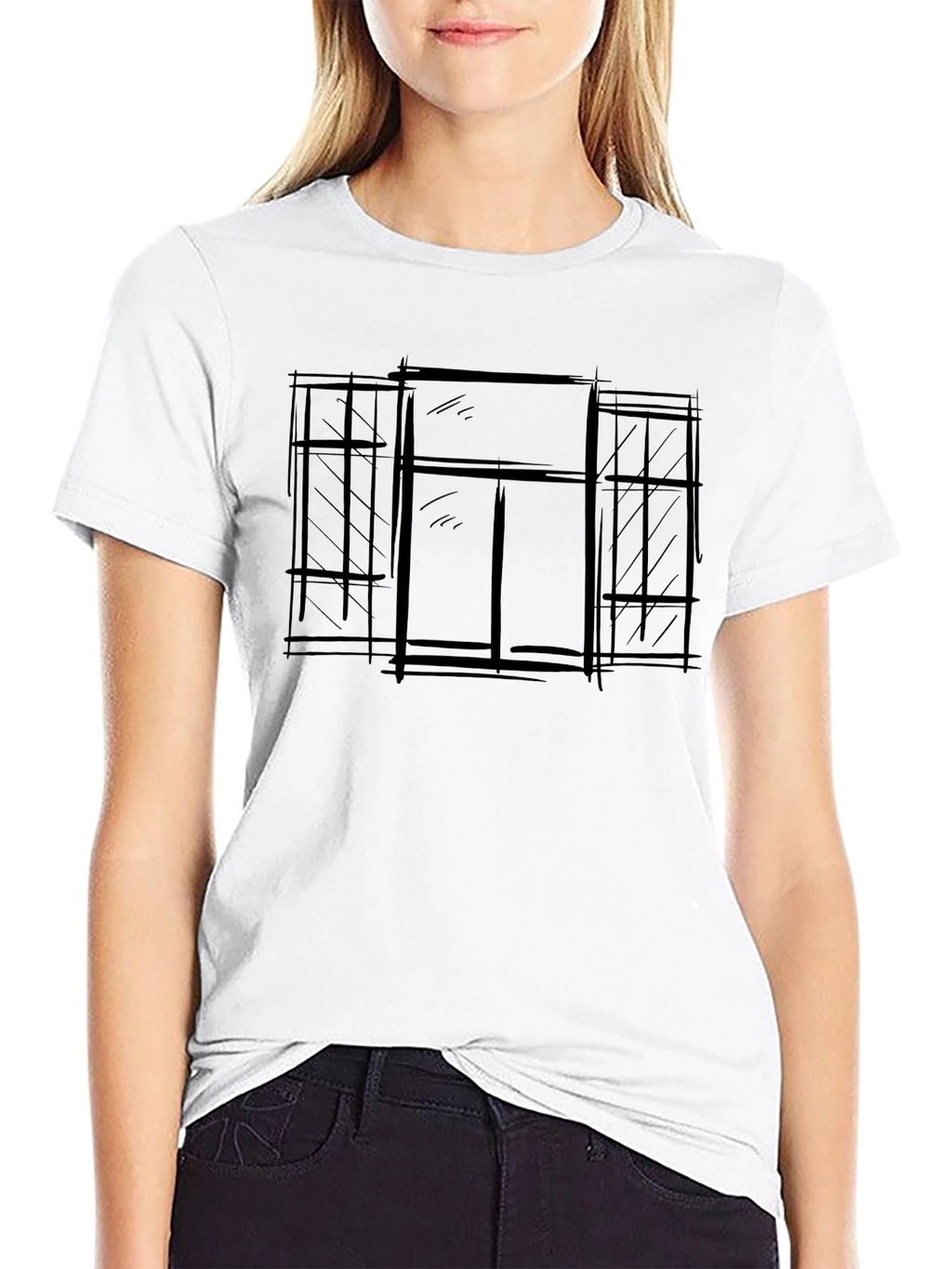 Abstract Window Graphic Tee - Modern Style