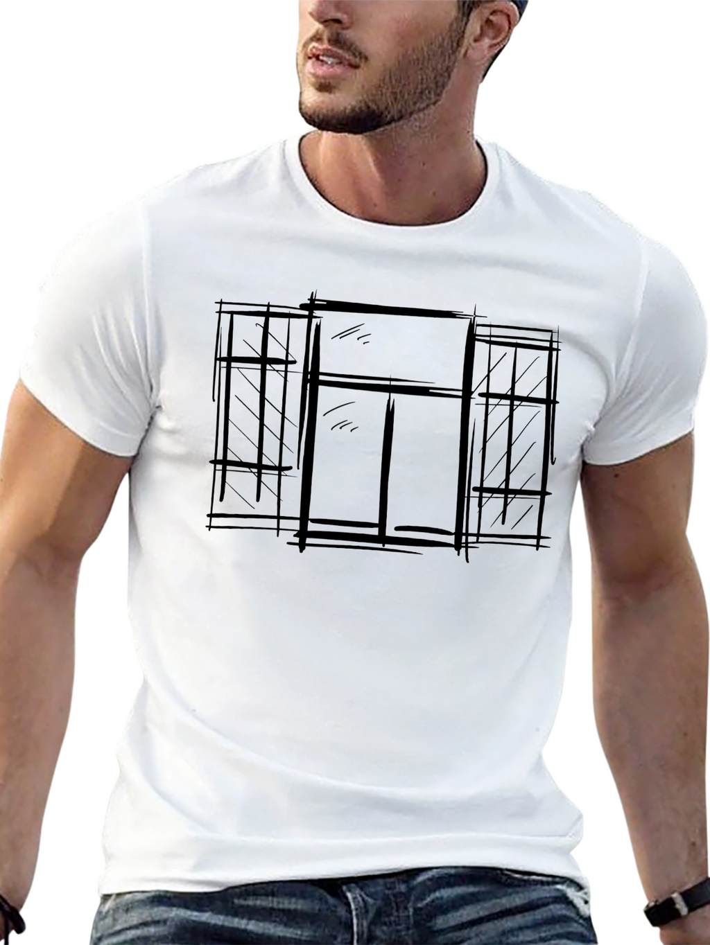 Abstract Window Graphic Tee - Modern Style