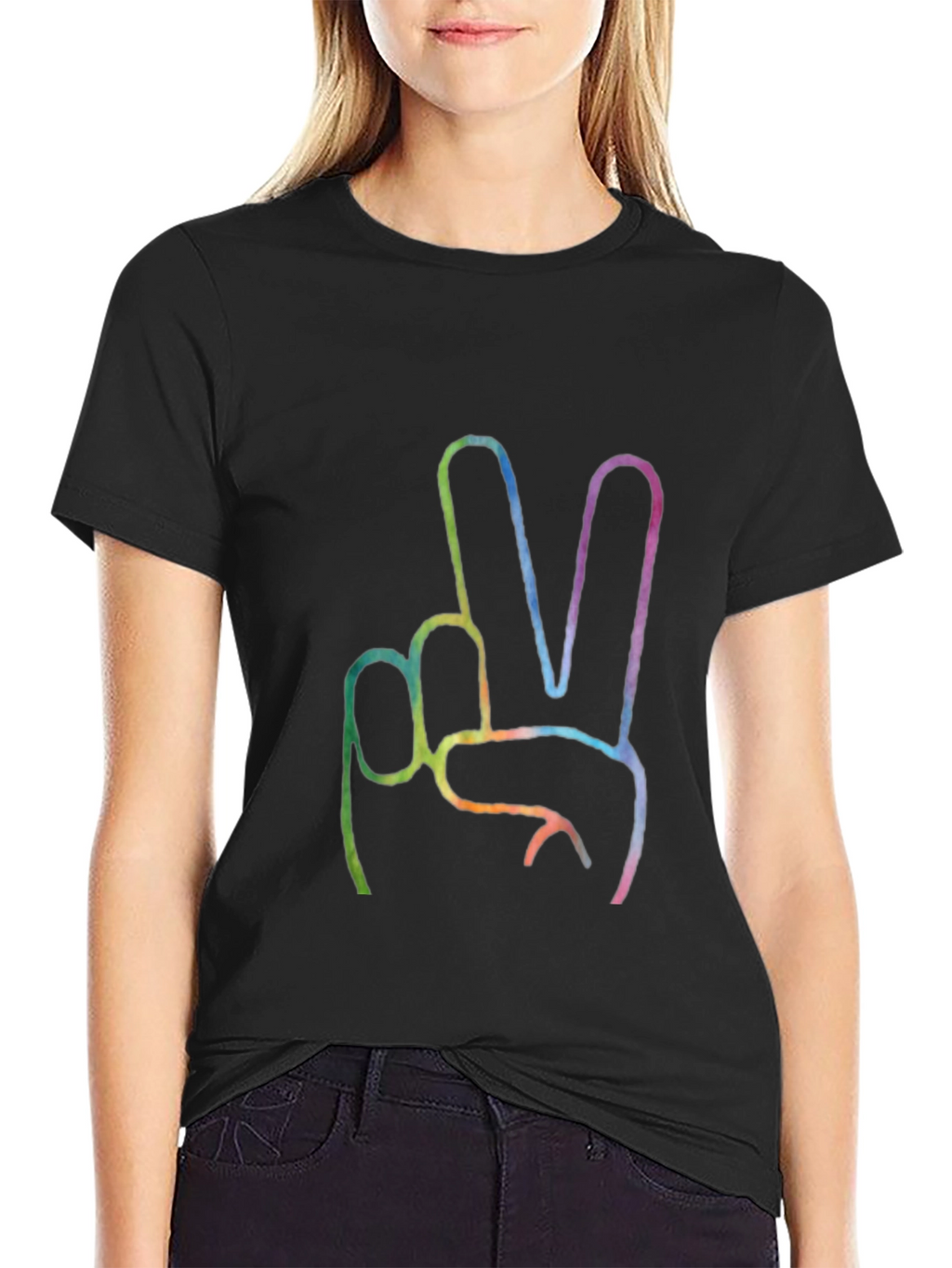 Peace Sign Graphic T-Shirt - Black Crew Neck Tee