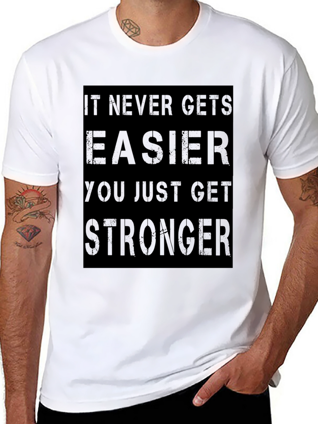 Motivational Graphic T-Shirt: Never Gets Easier
