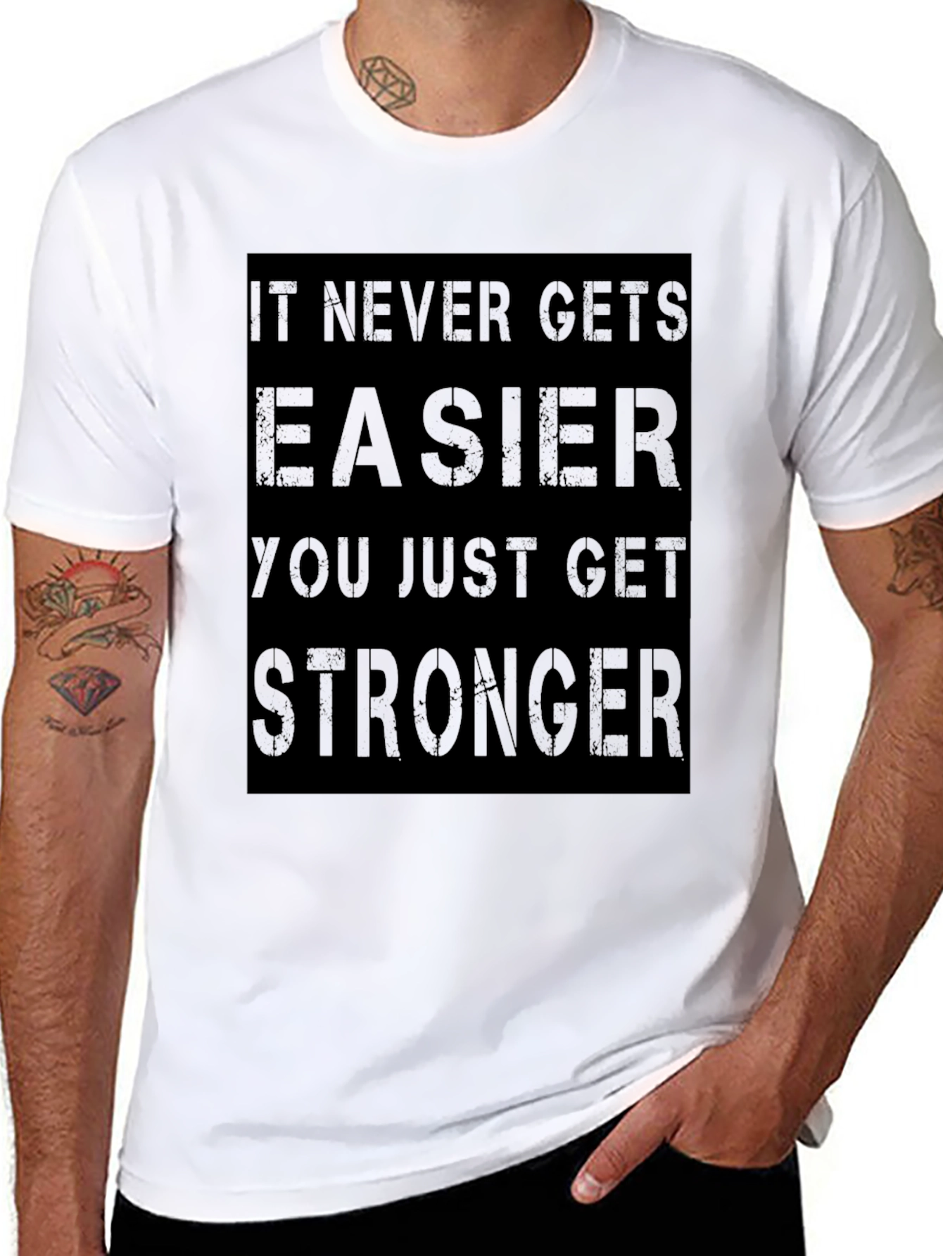 Motivational Graphic T-Shirt: Never Gets Easier