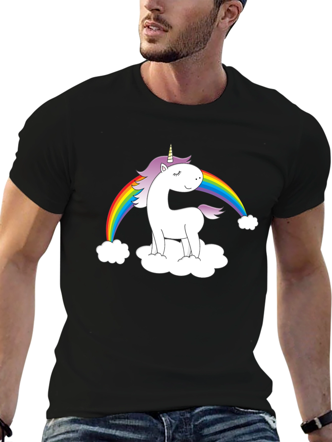 Unicorn Rainbow Graphic Tee - Black Cotton Shirt