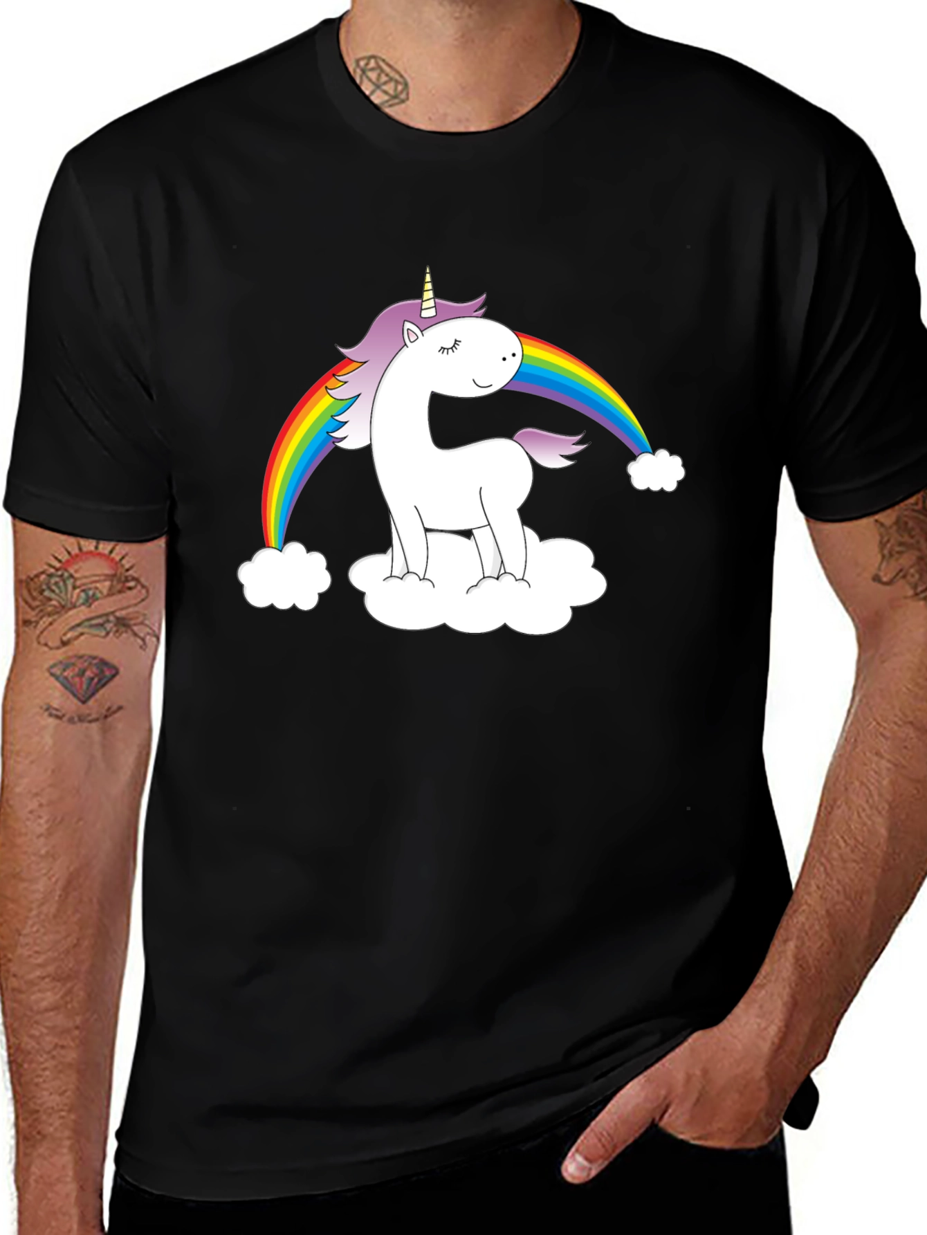 Unicorn Rainbow Graphic Tee - Black Cotton Shirt